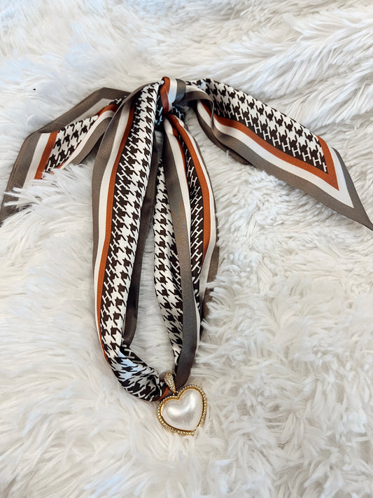 Pearl Heart Charm - Olive Houndstooth