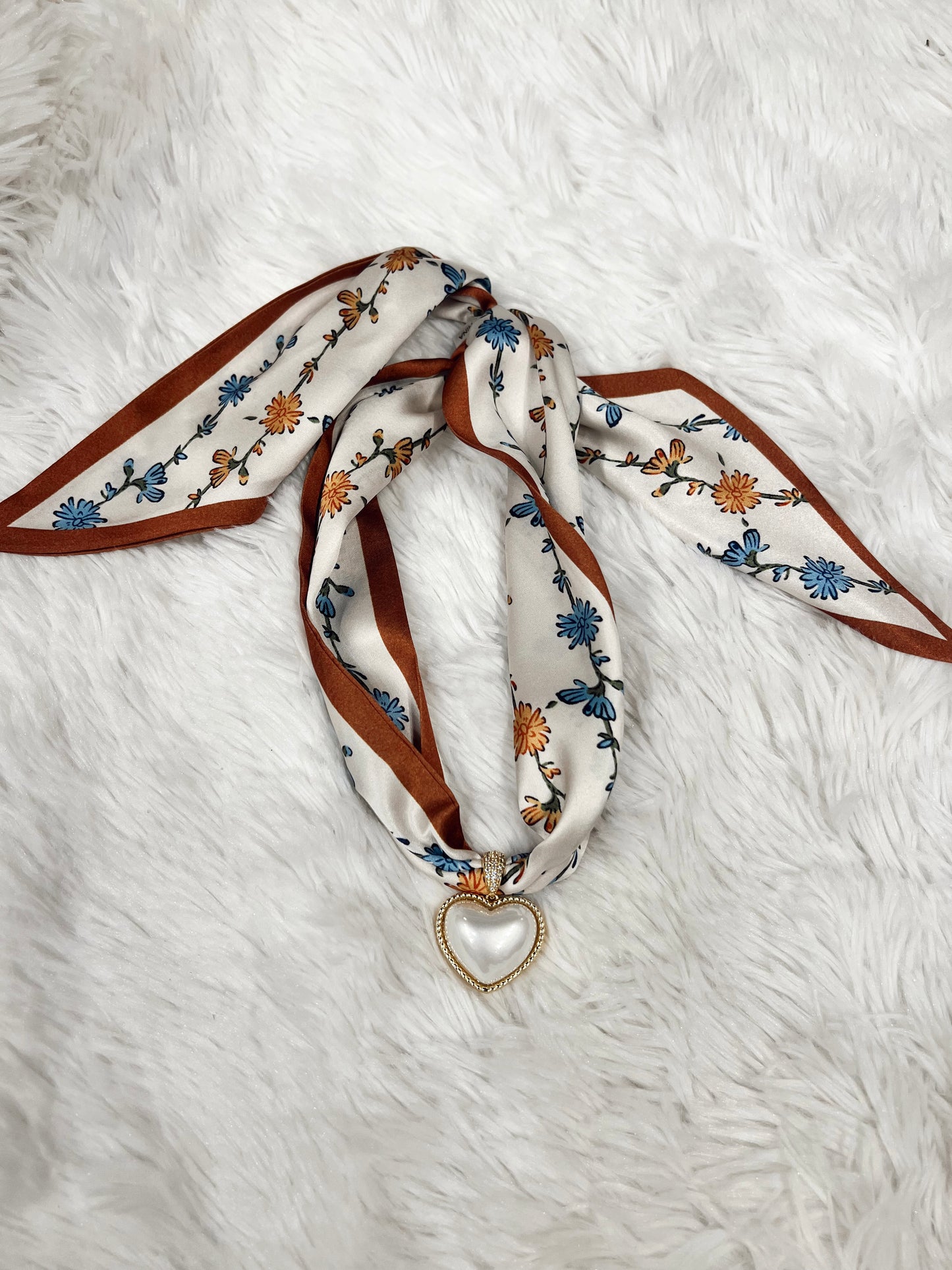 Pearl Heart Charm Scarf - Fall Floral