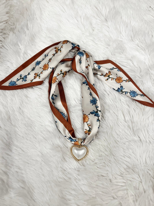 Pearl Heart Charm Scarf - Fall Floral