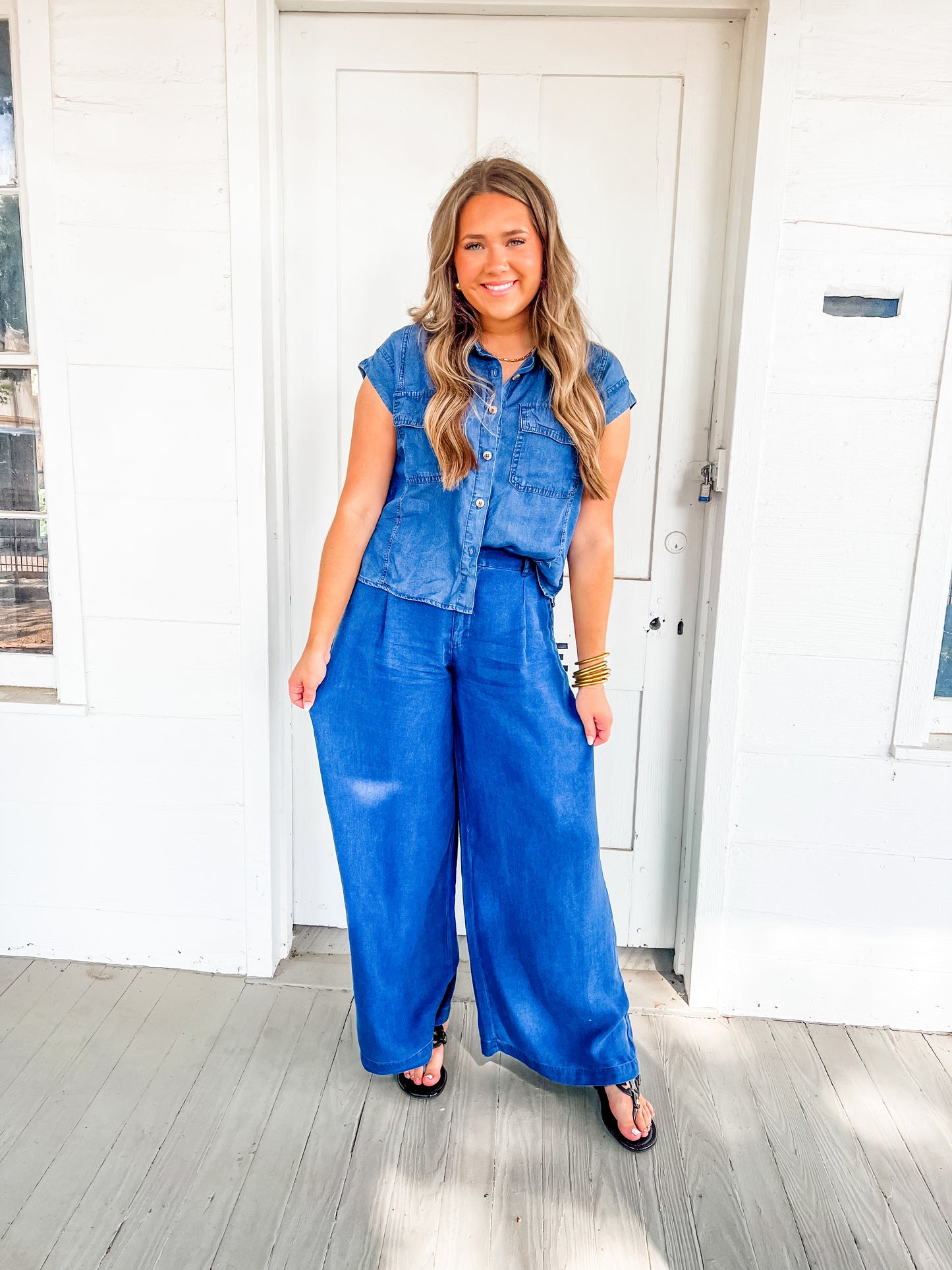 Dark Chambray Button Top