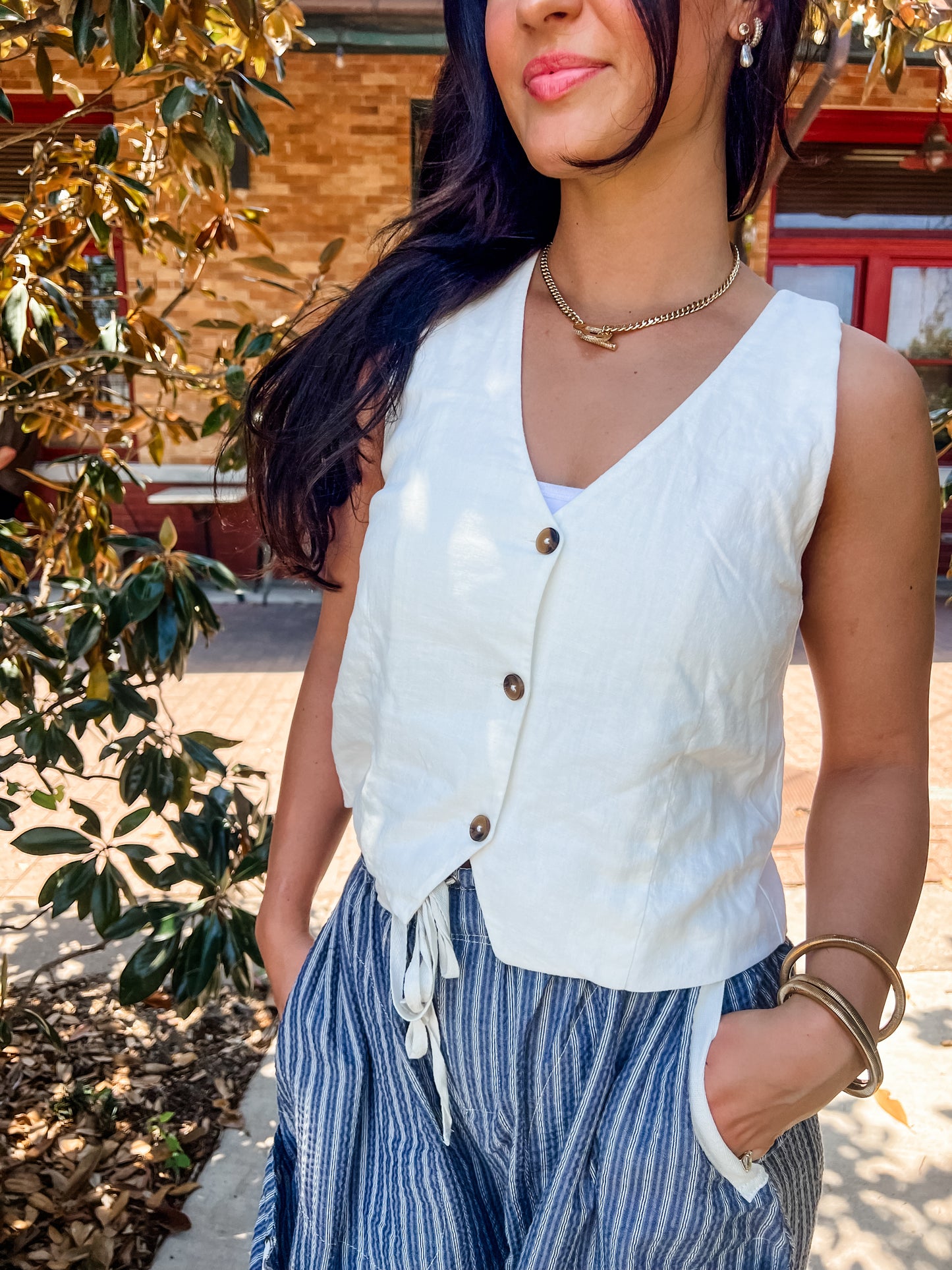 Marta Linen Vest White