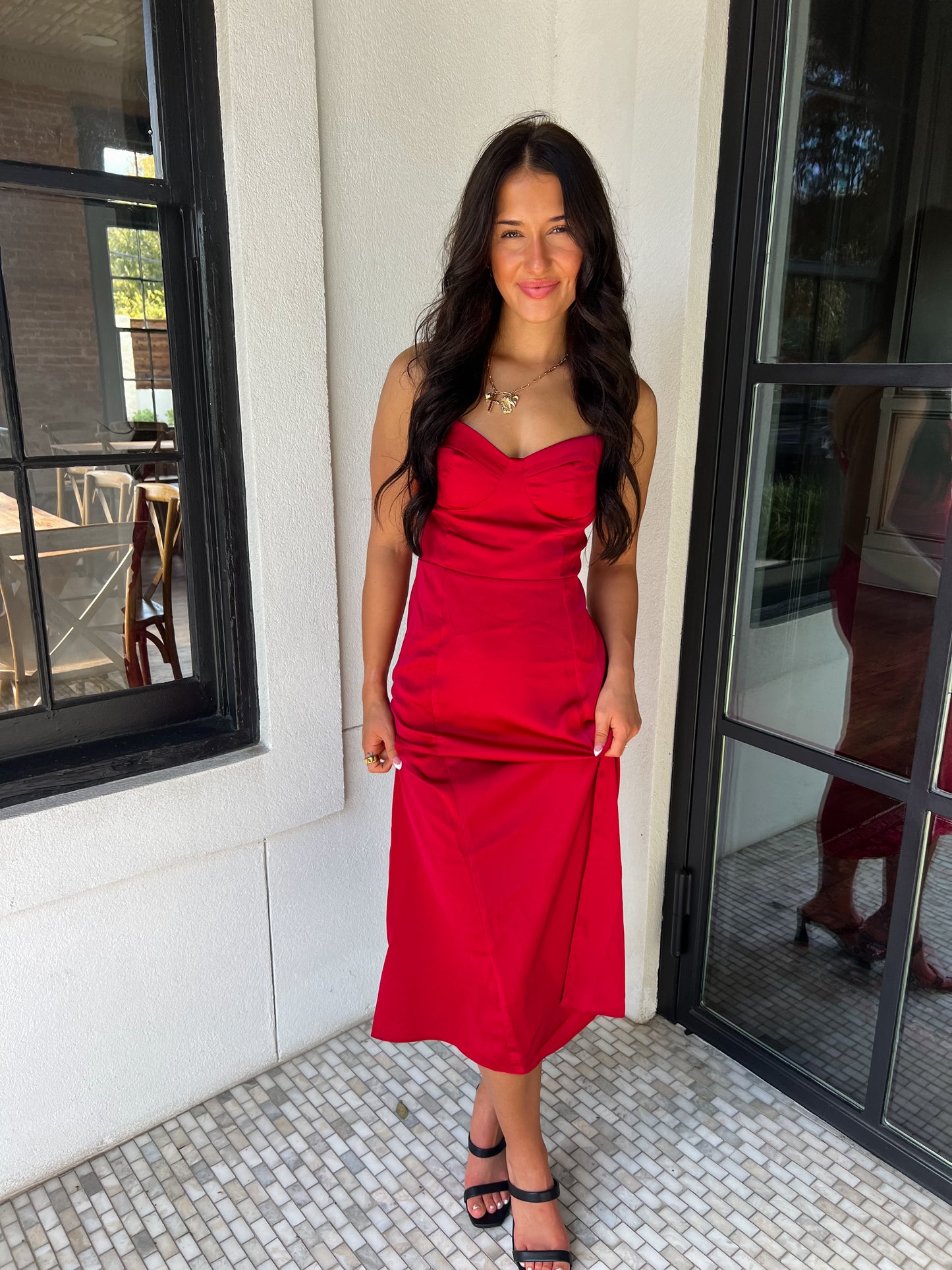 Romy Red Satin Midi Dress
