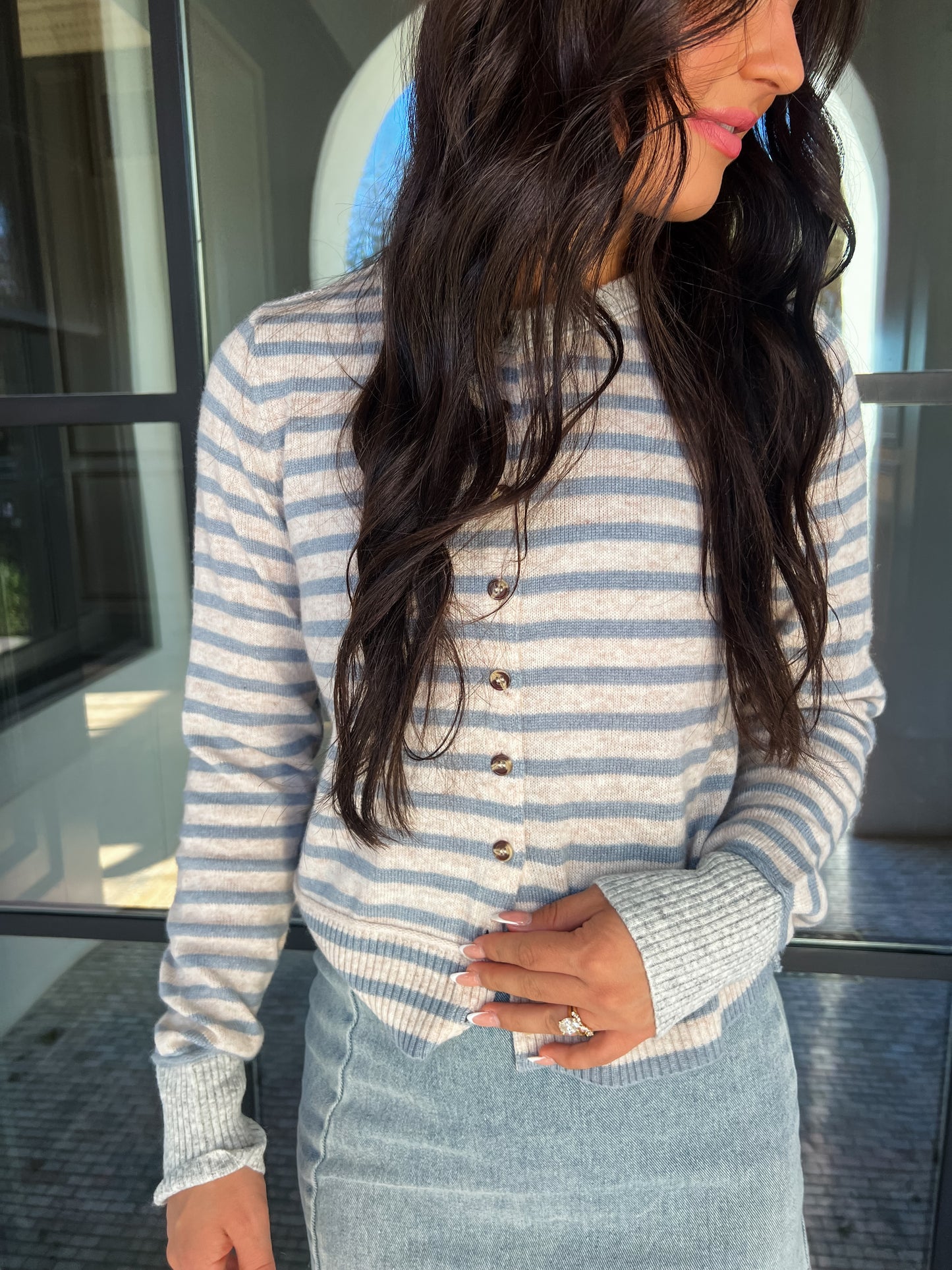 Gray Blue Stripe Cardigan