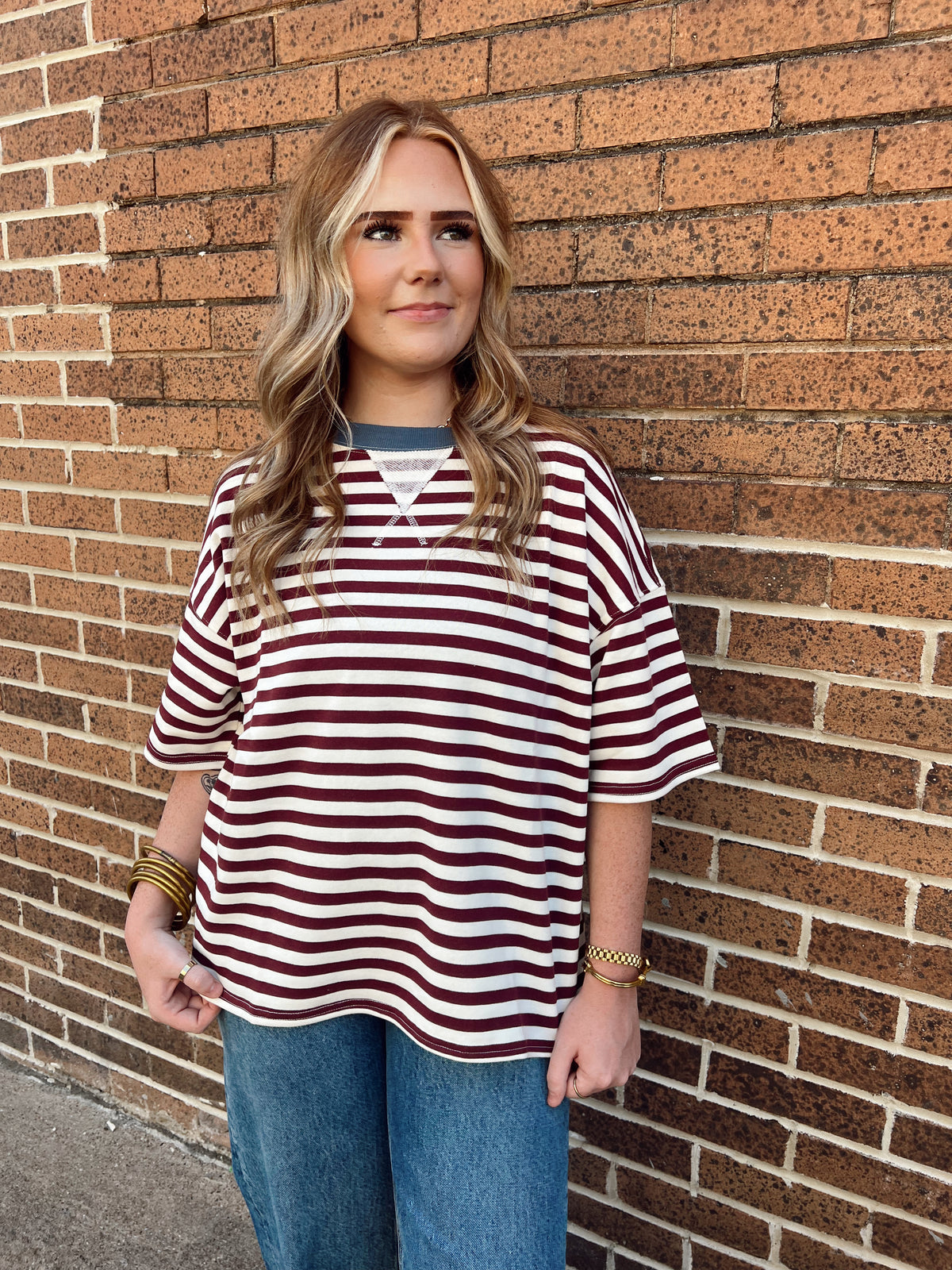 Show Your Stripes Top Maroon