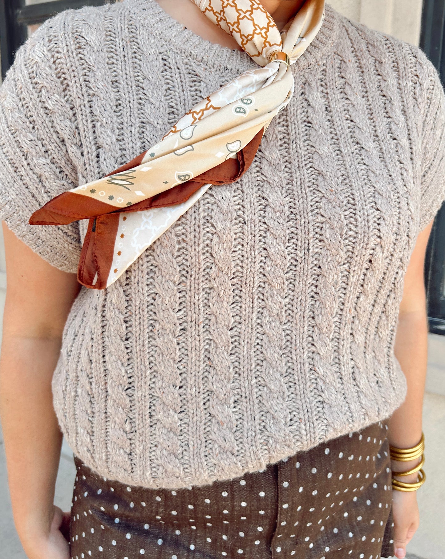 Grey Beige Cable Sweater