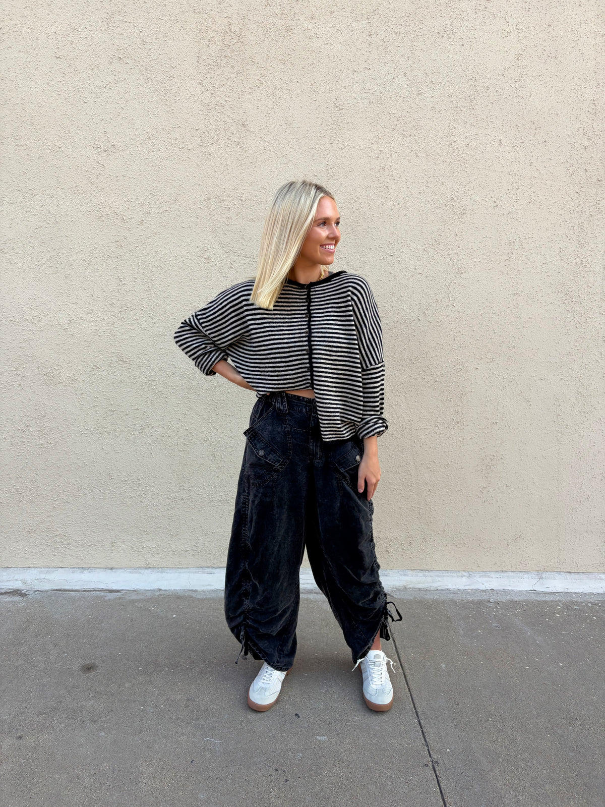 Jess Striped Cardigan Black