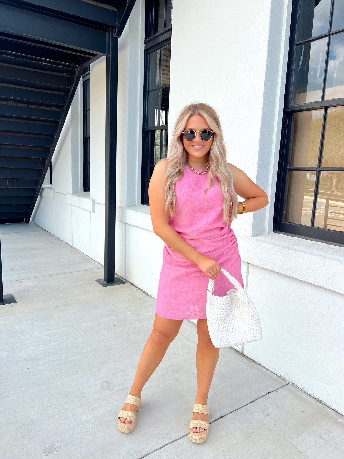 Poppy Pink Ruched Dress