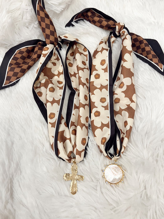 Floral & Check Scarf Necklace. - Sun