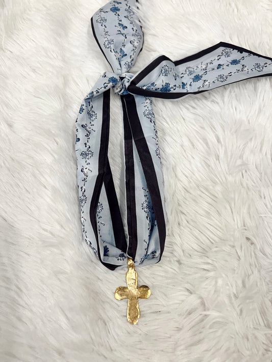 Denim Floral Scarf - Cross