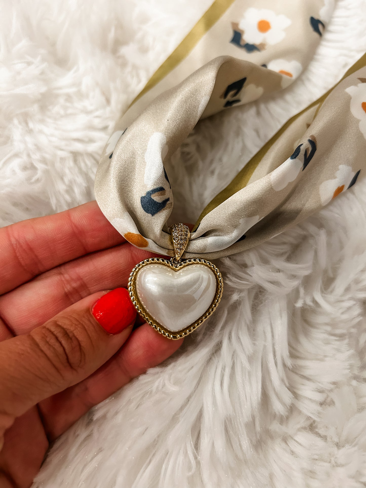 Pearl Heart Charm Scarf Necklace- Lime