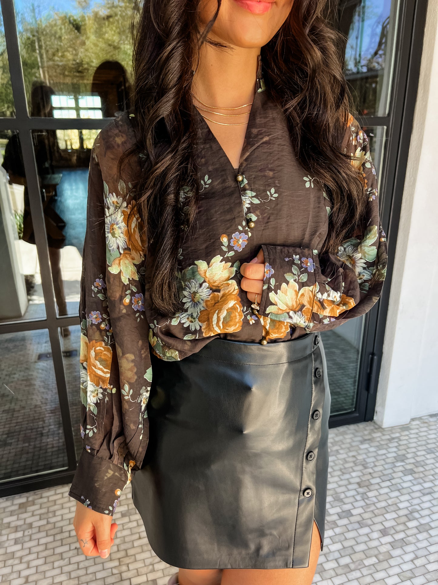 Floral Escapade Brown Top