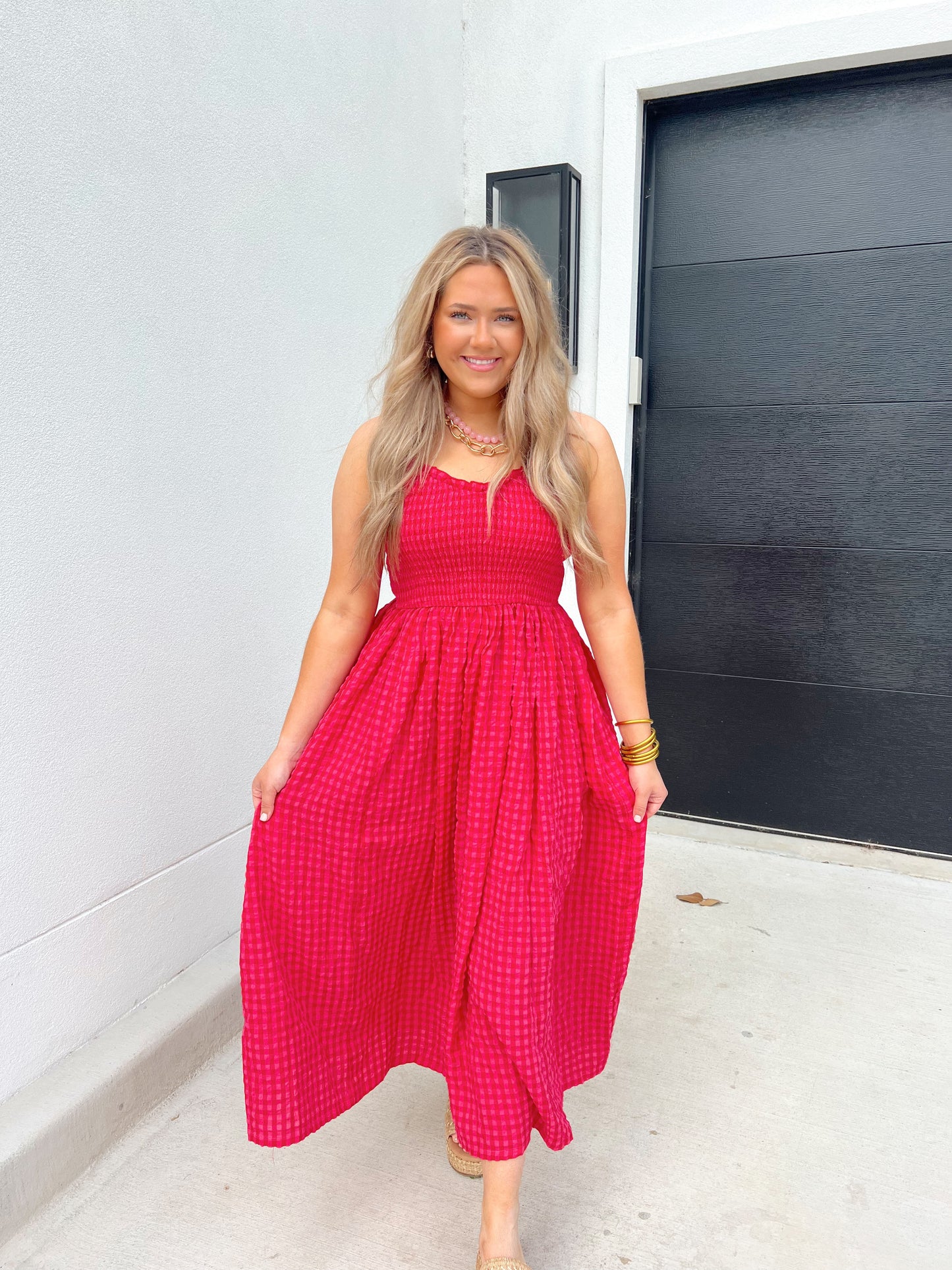 Cherry Gingham Maxi Dress