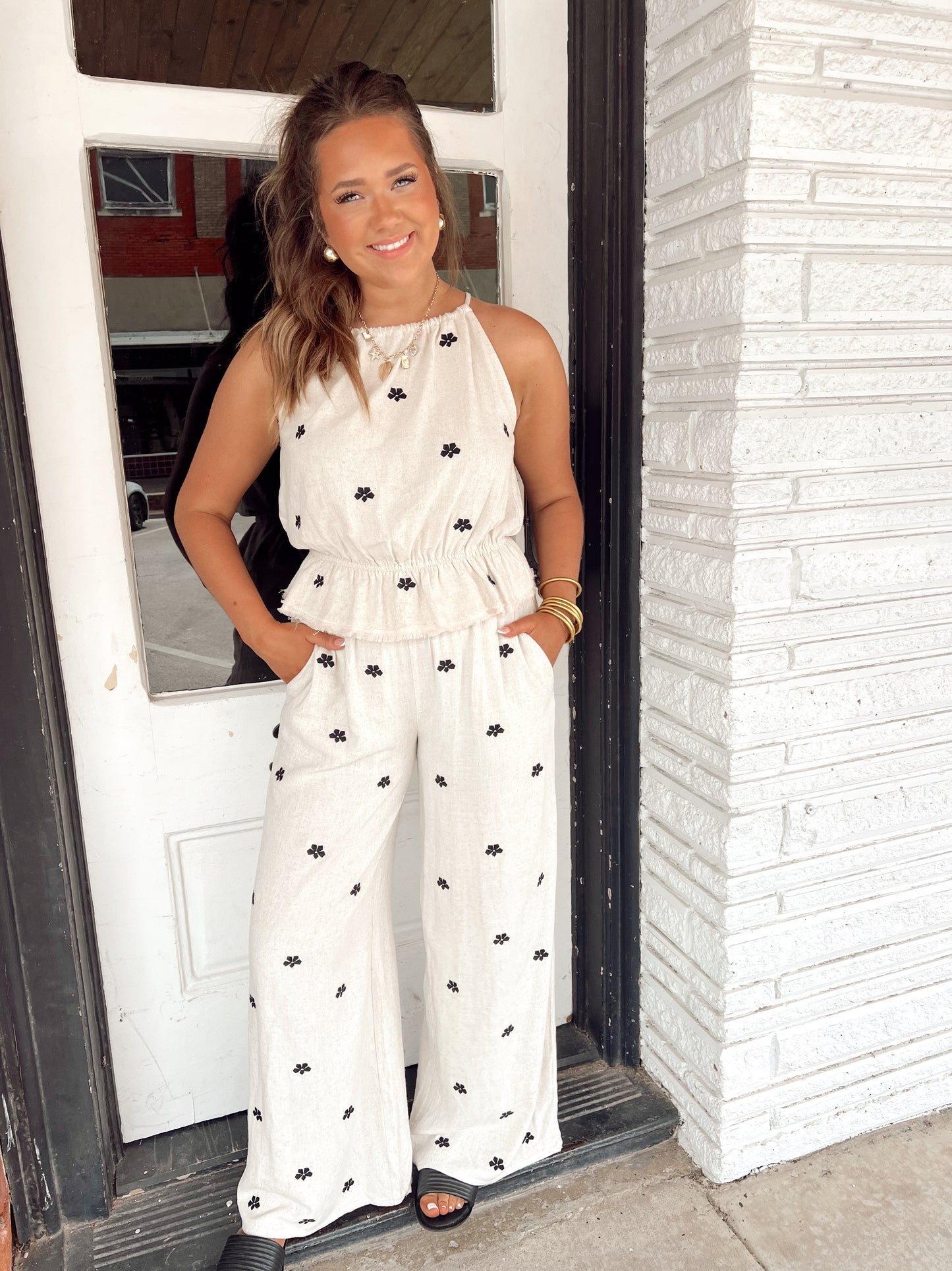 Oatmeal Linen Daisy Pant