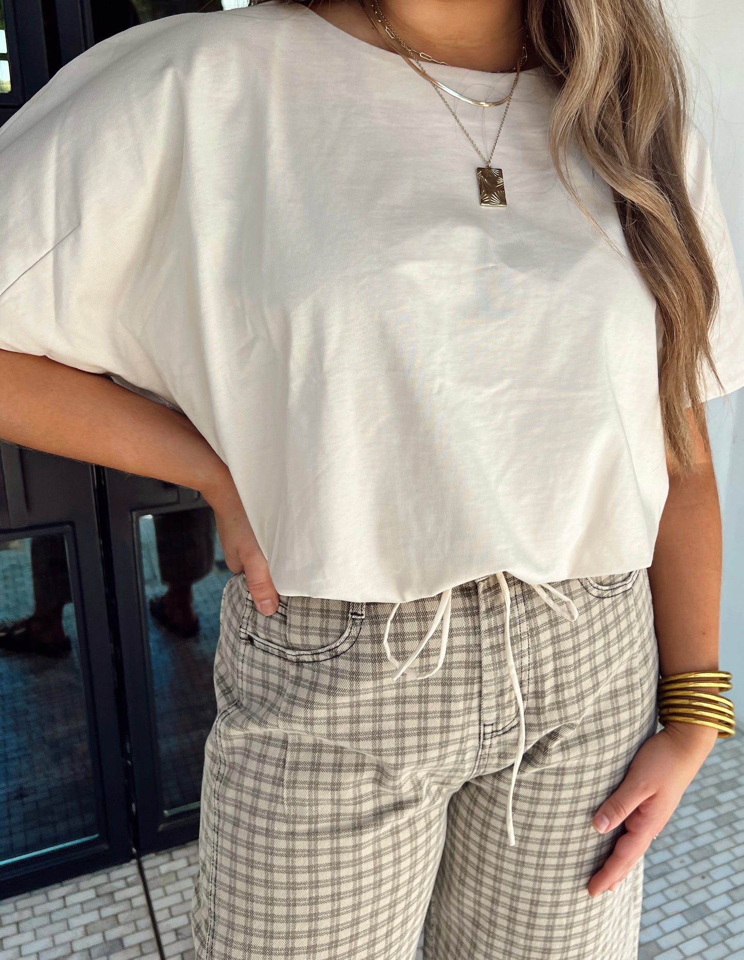 Almond Drawstring Top
