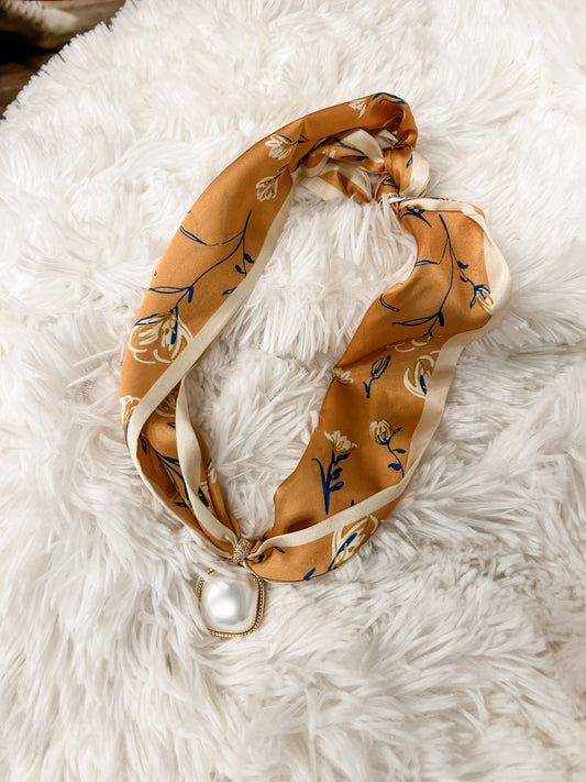 Pearl Charm Scarf Necklace- golden
