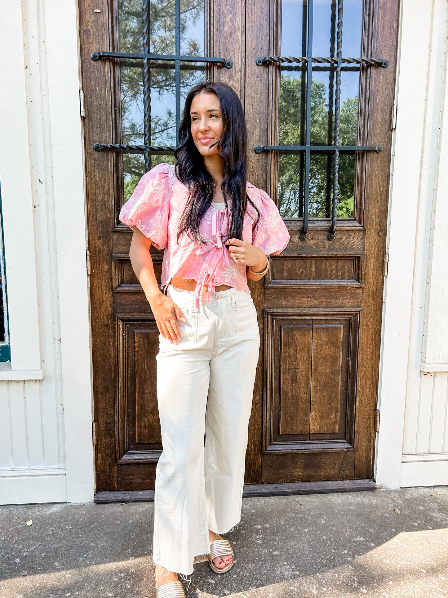 Pink Pansy Embroidered Top