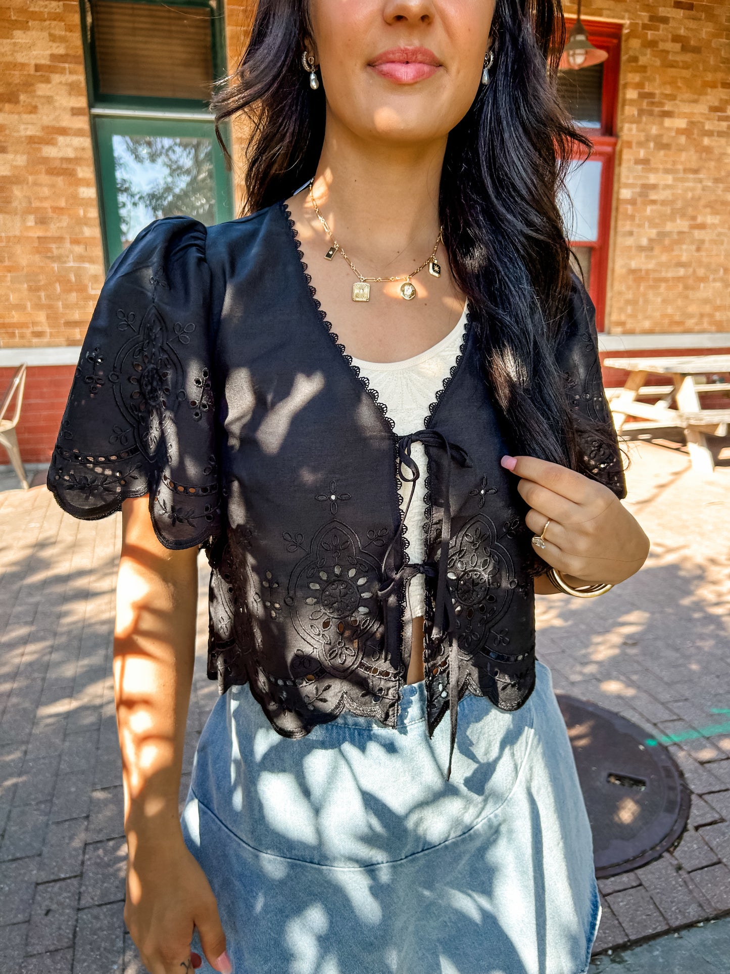 Eyelet Dream Top Black