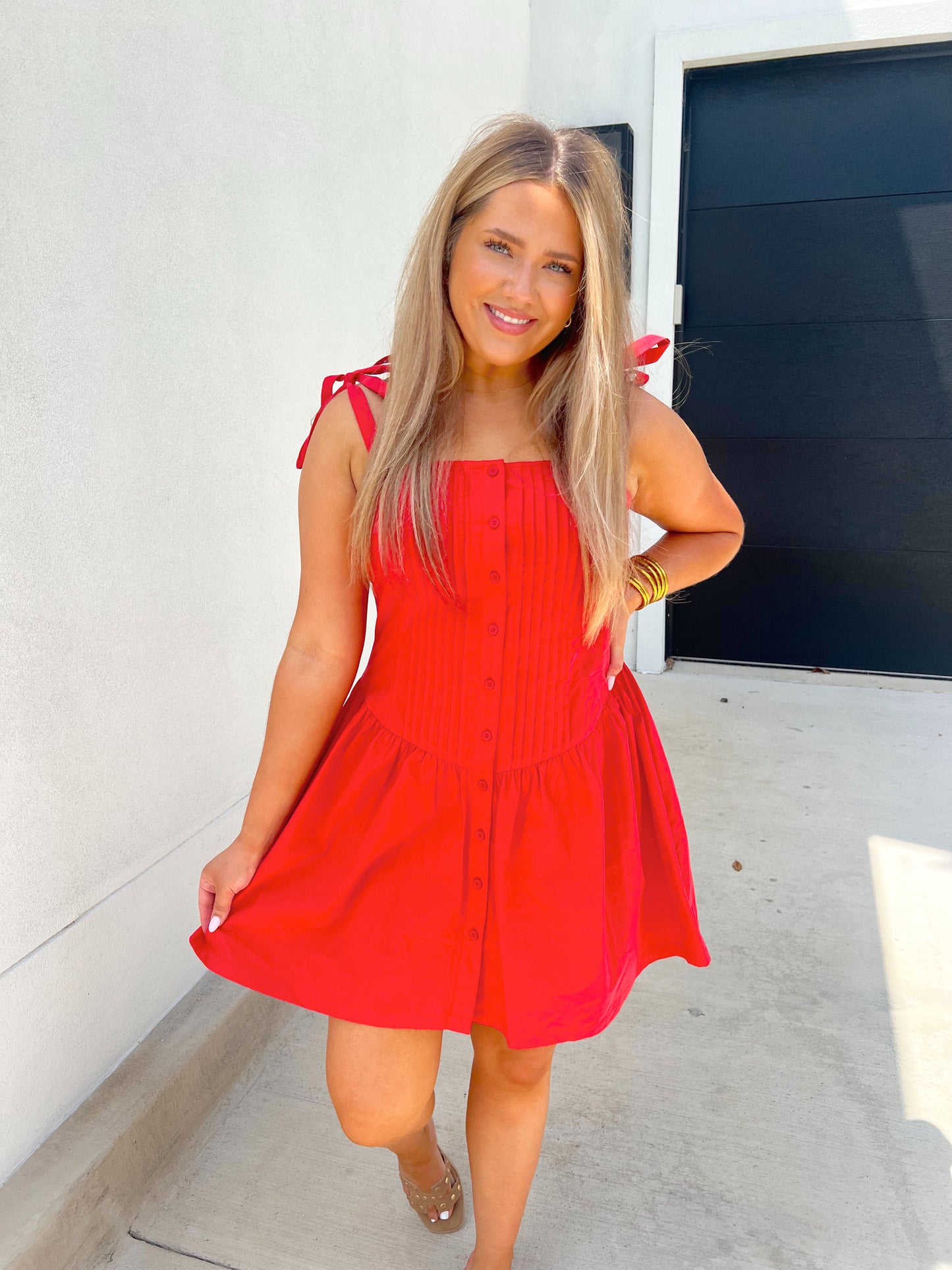 Canyon Pintuck Mini Dress Red