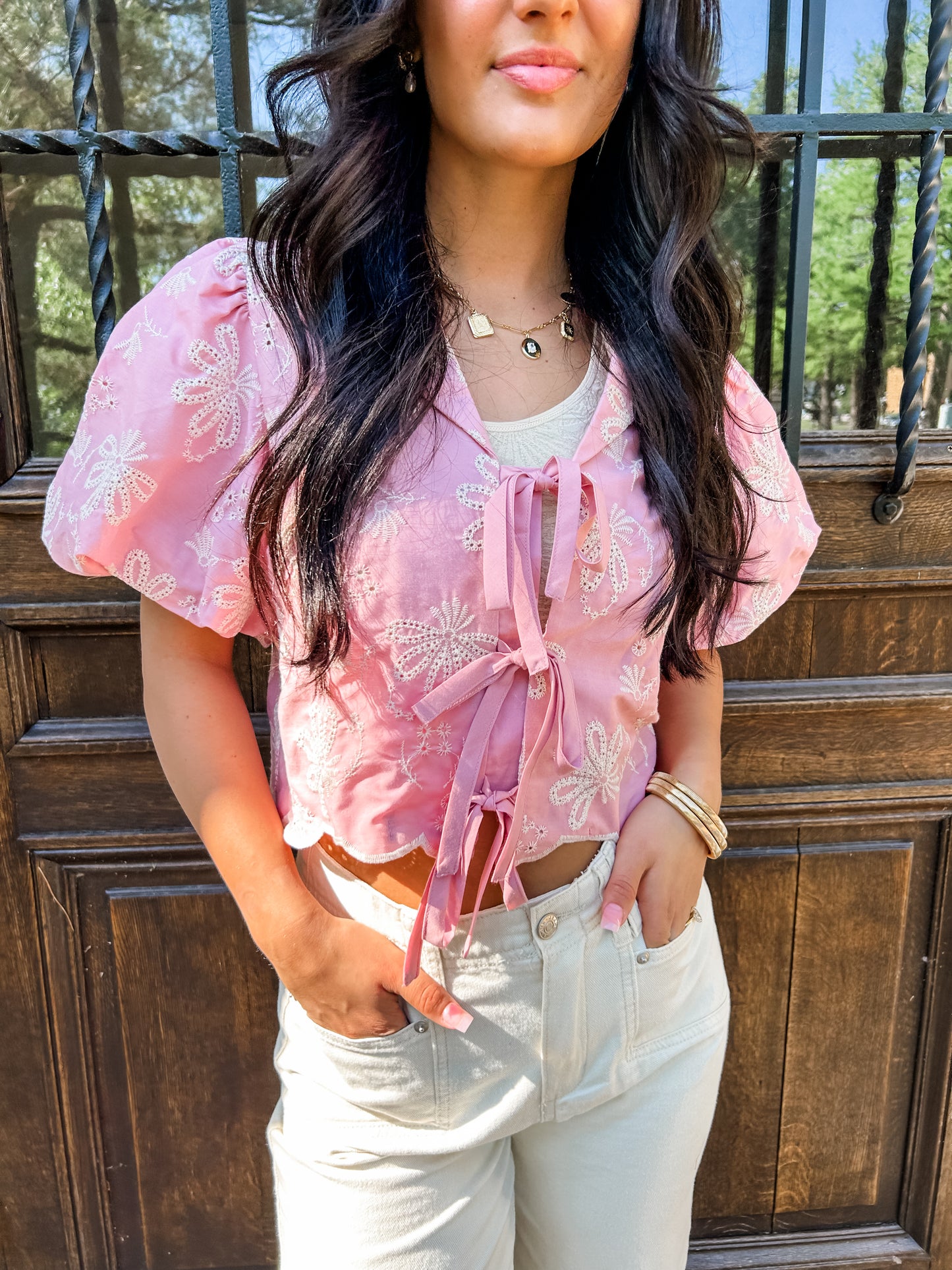 Pink Pansy Embroidered Top