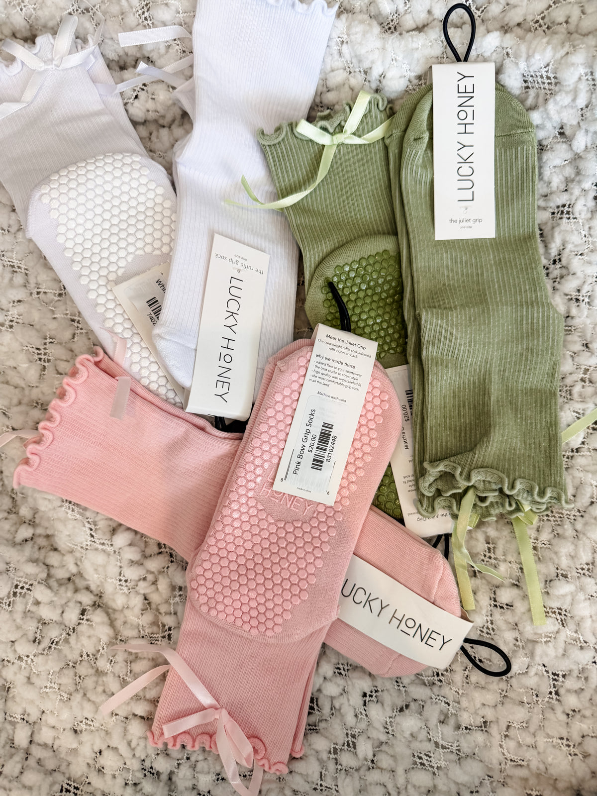 White Bow Grip Socks