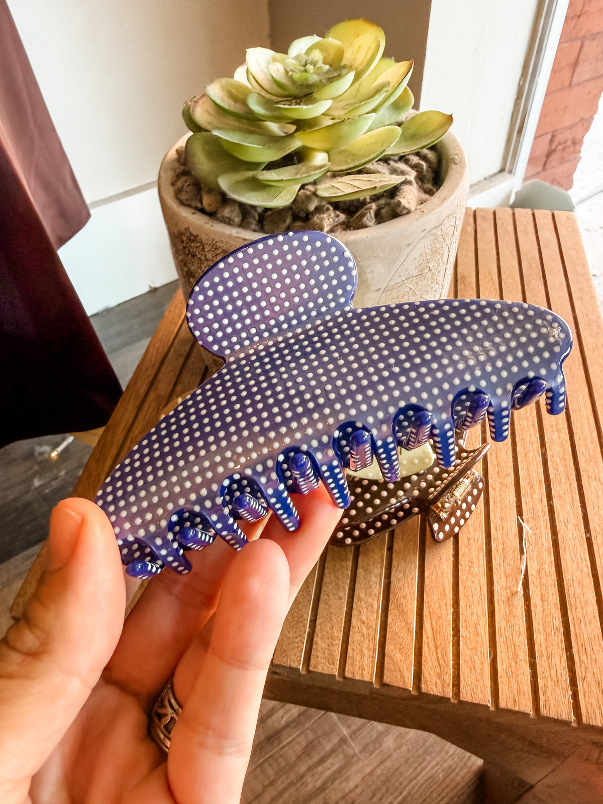 Navy Polka Dot Clip