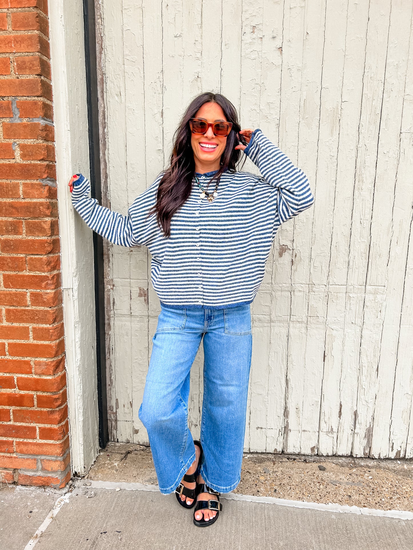 Dusty Blue Pin Stripe Cardi