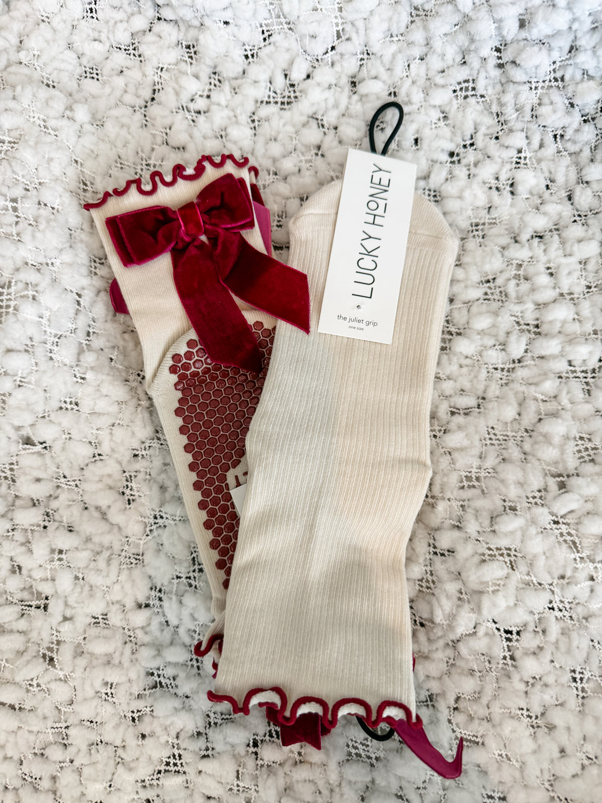 Velvet Bow Grip Socks