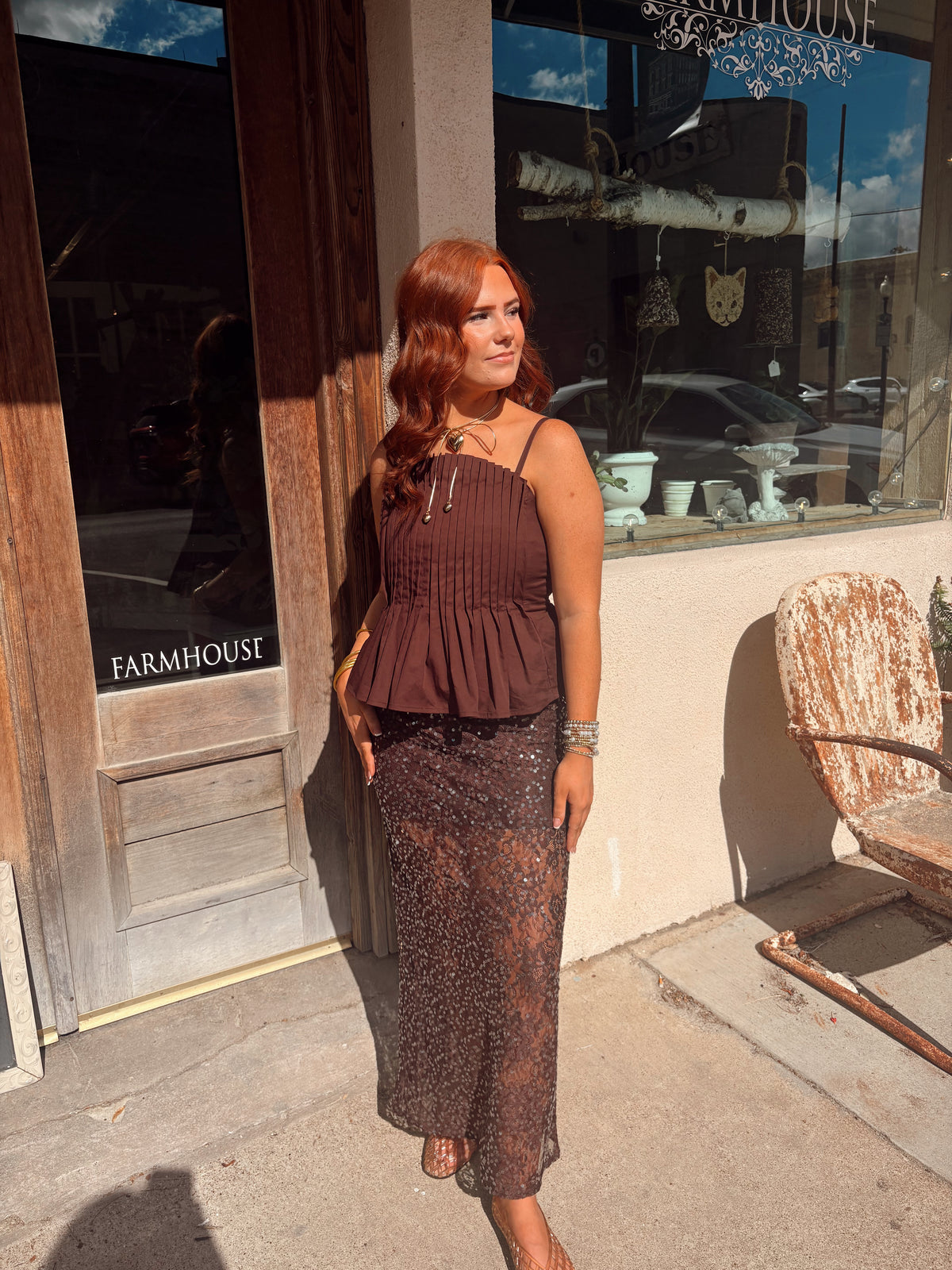 Brown Pleated Top