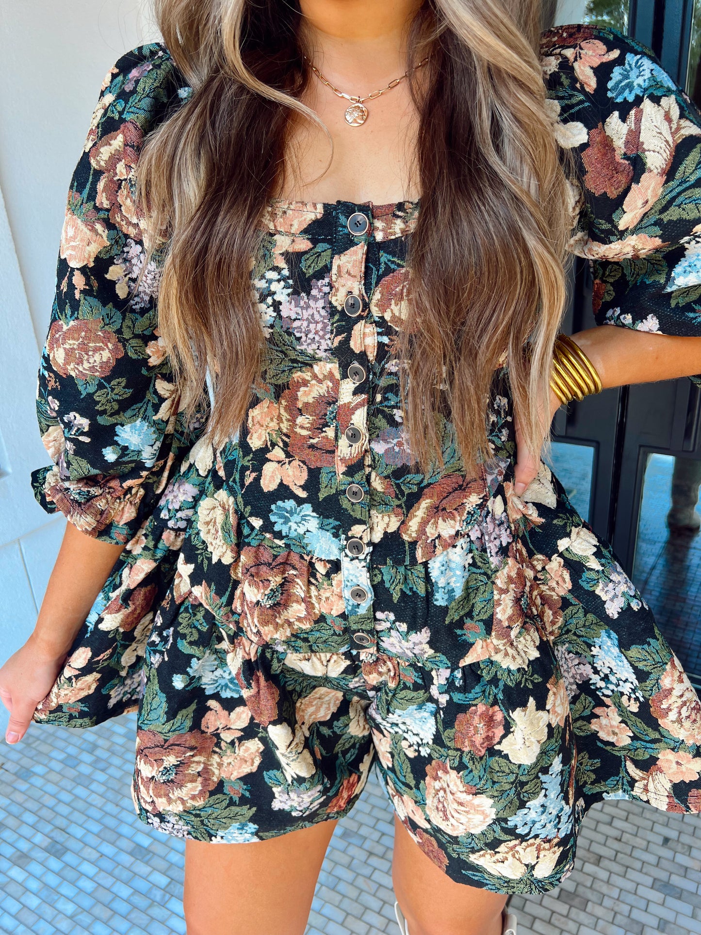 Midnight Petal Tapestry Romper