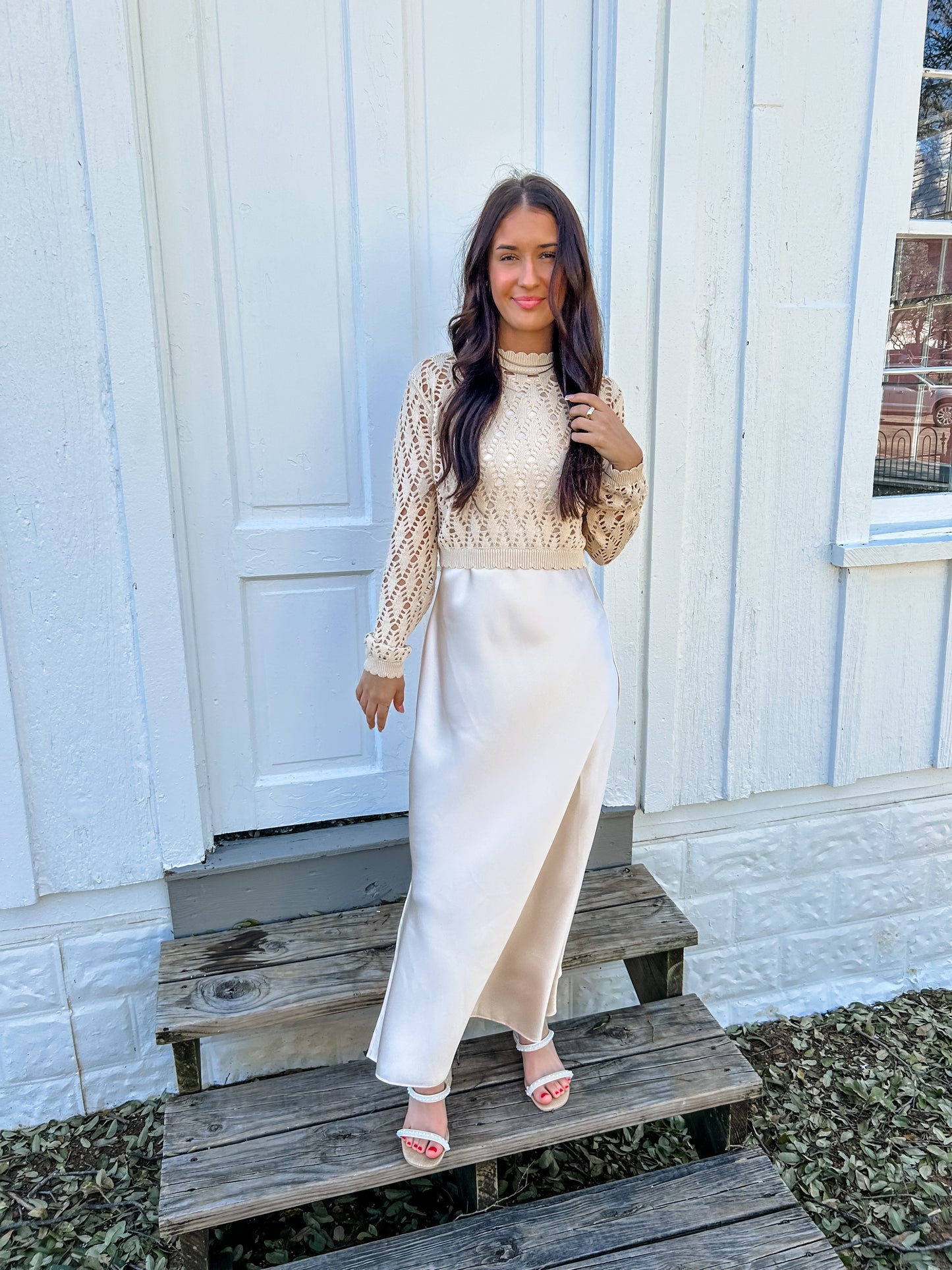 Seashell Sweater and Satin Dress