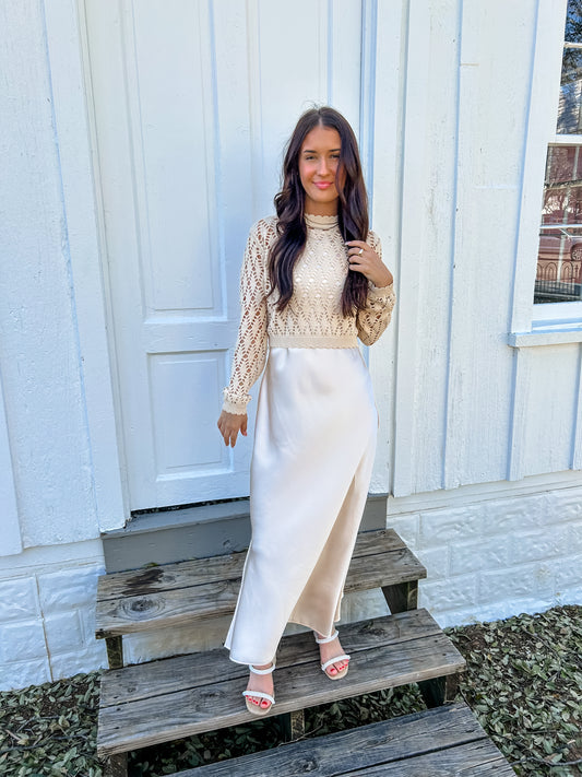 Seashell Sweater and Satin Dress
