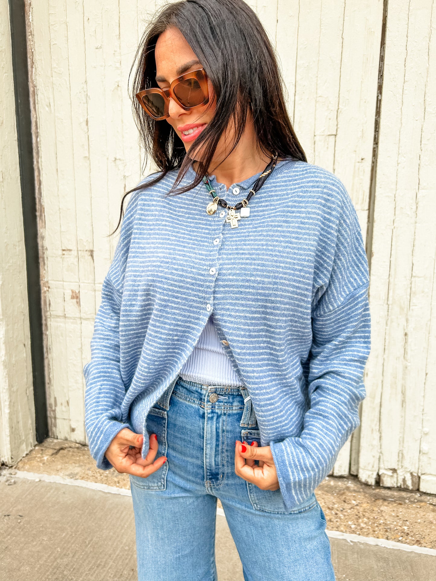 Denim Mini Stripe Cardi