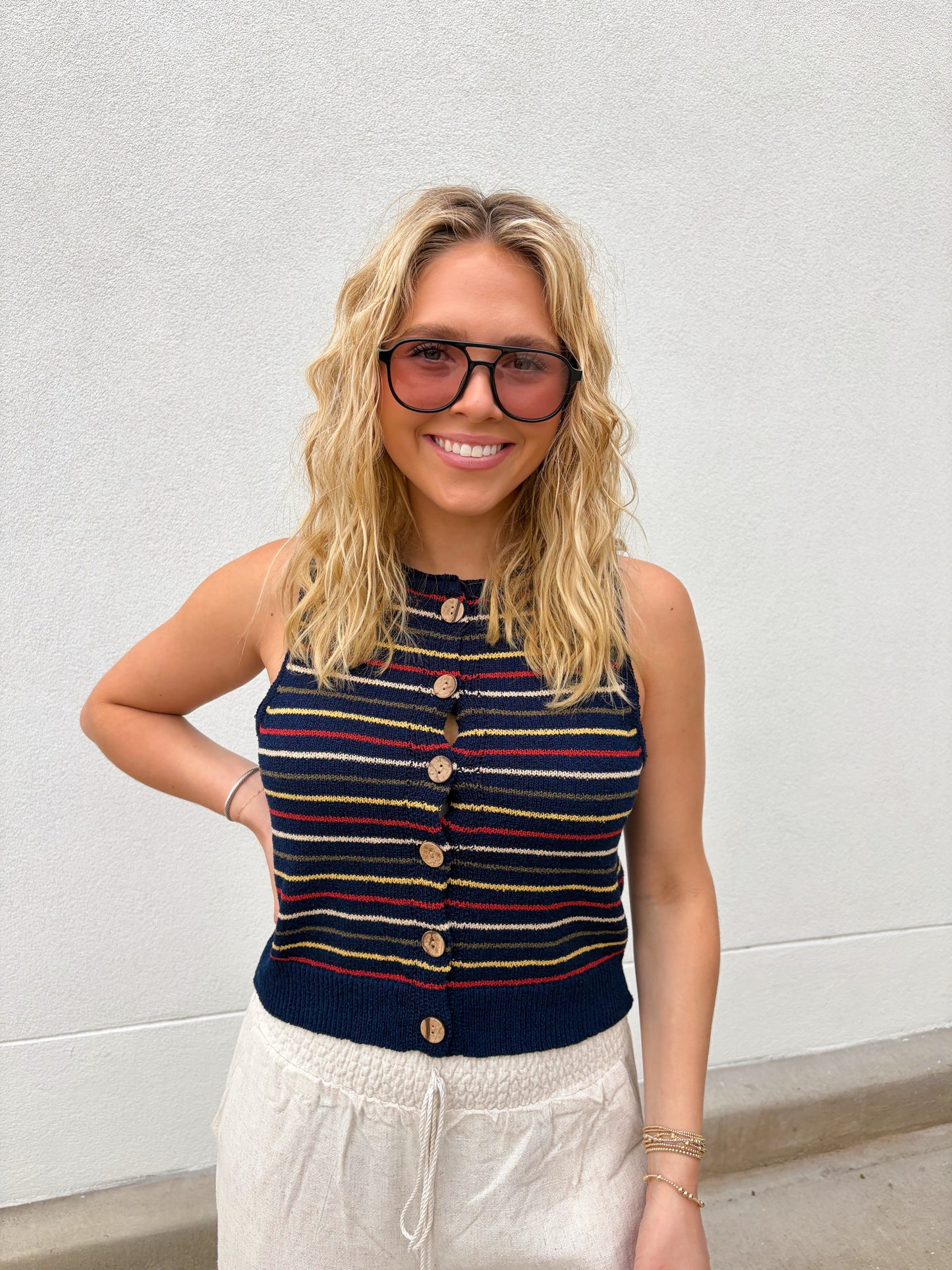 Navy Multi Stripe Top