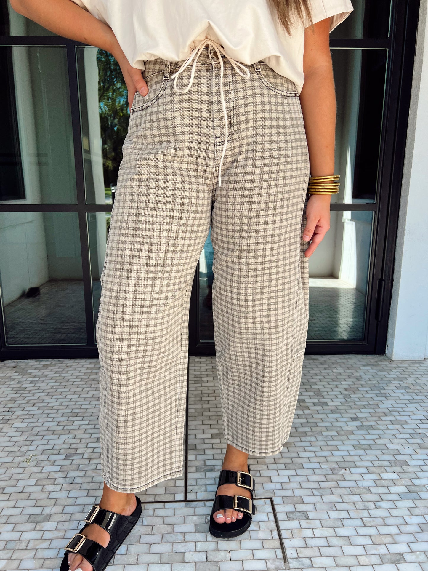 Mini Check Barrel Jean