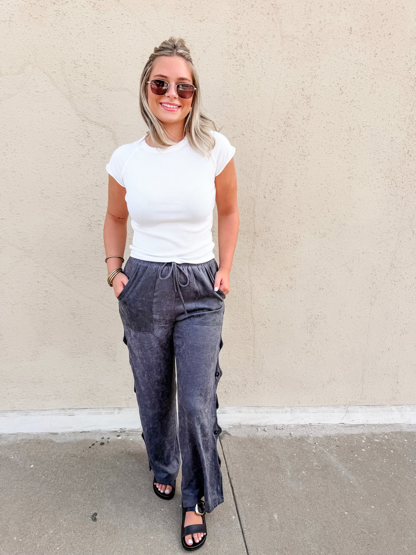 Stone Grey Cut Out Pants
