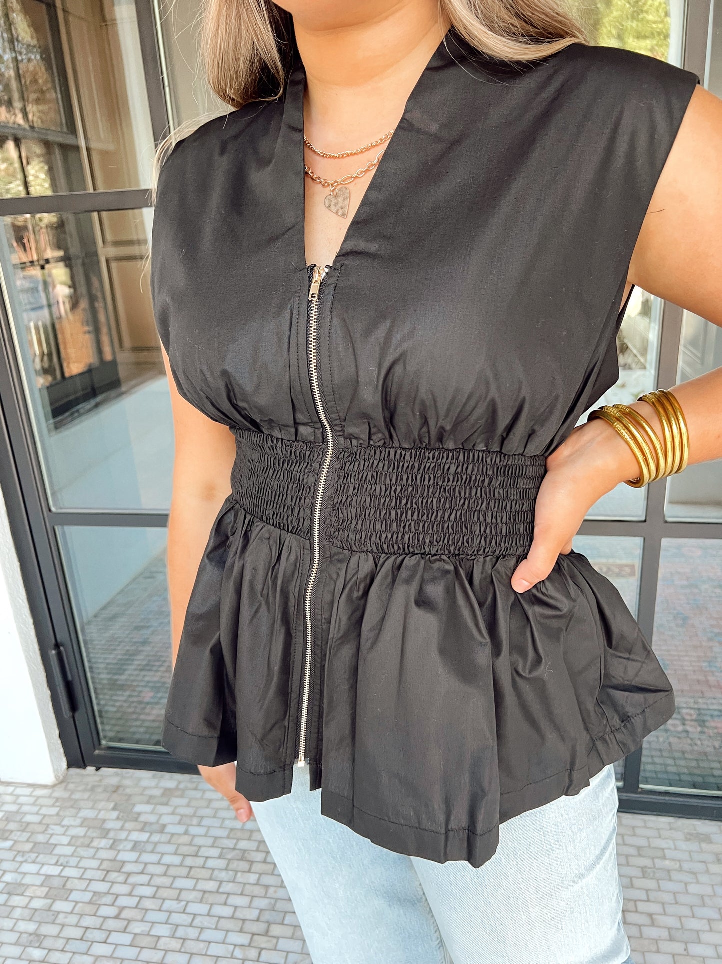 Remi Black Zipper Top