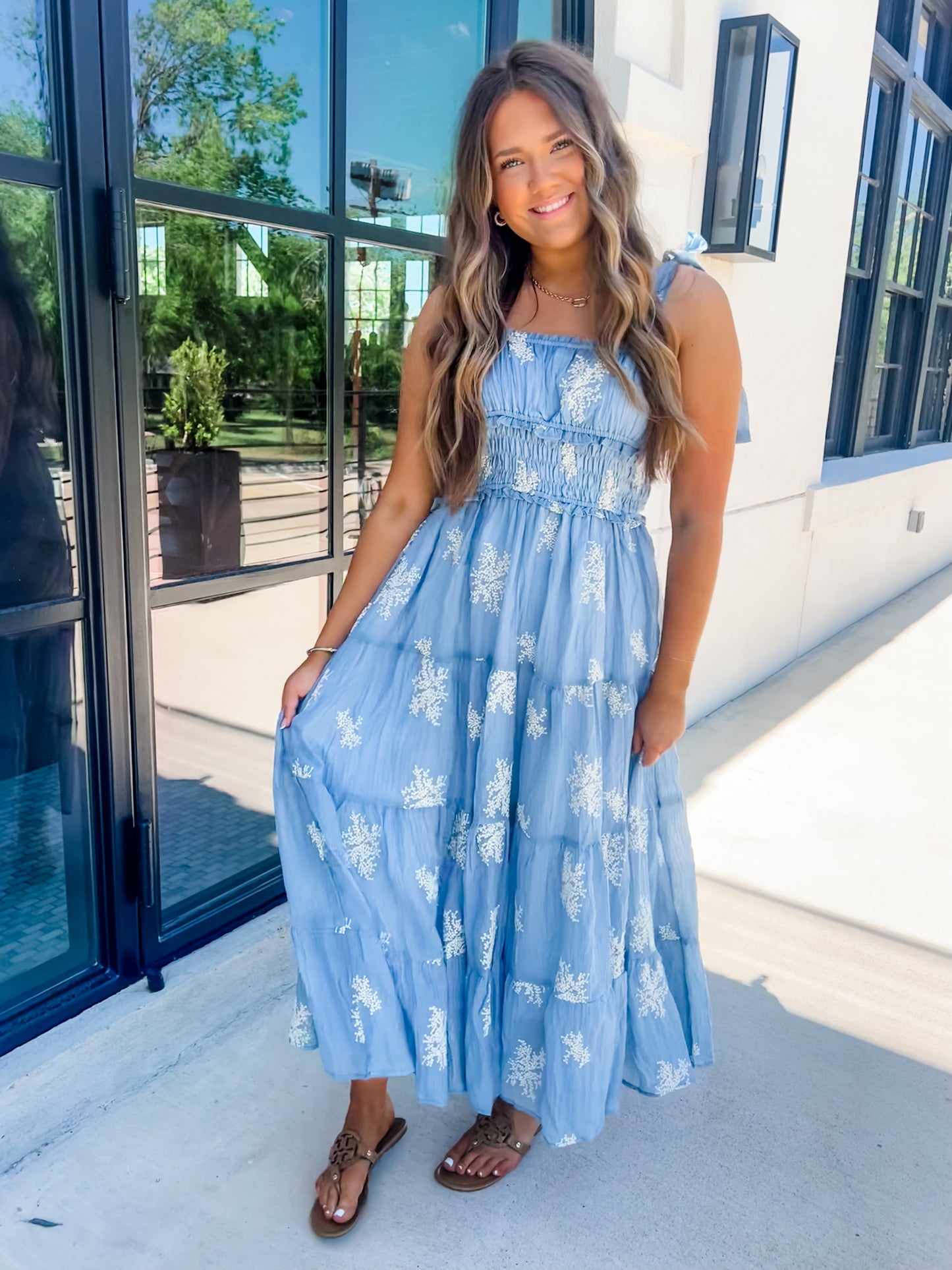 Icy Blue Blooming Midi Dress