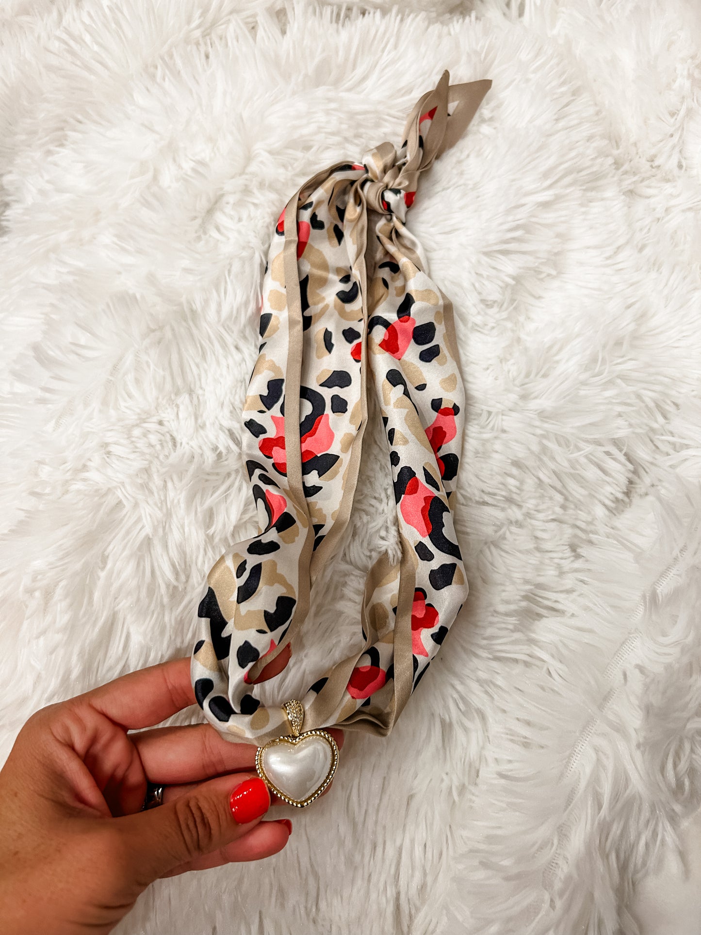 Pearl Heart Charm Scarf Necklace- multi