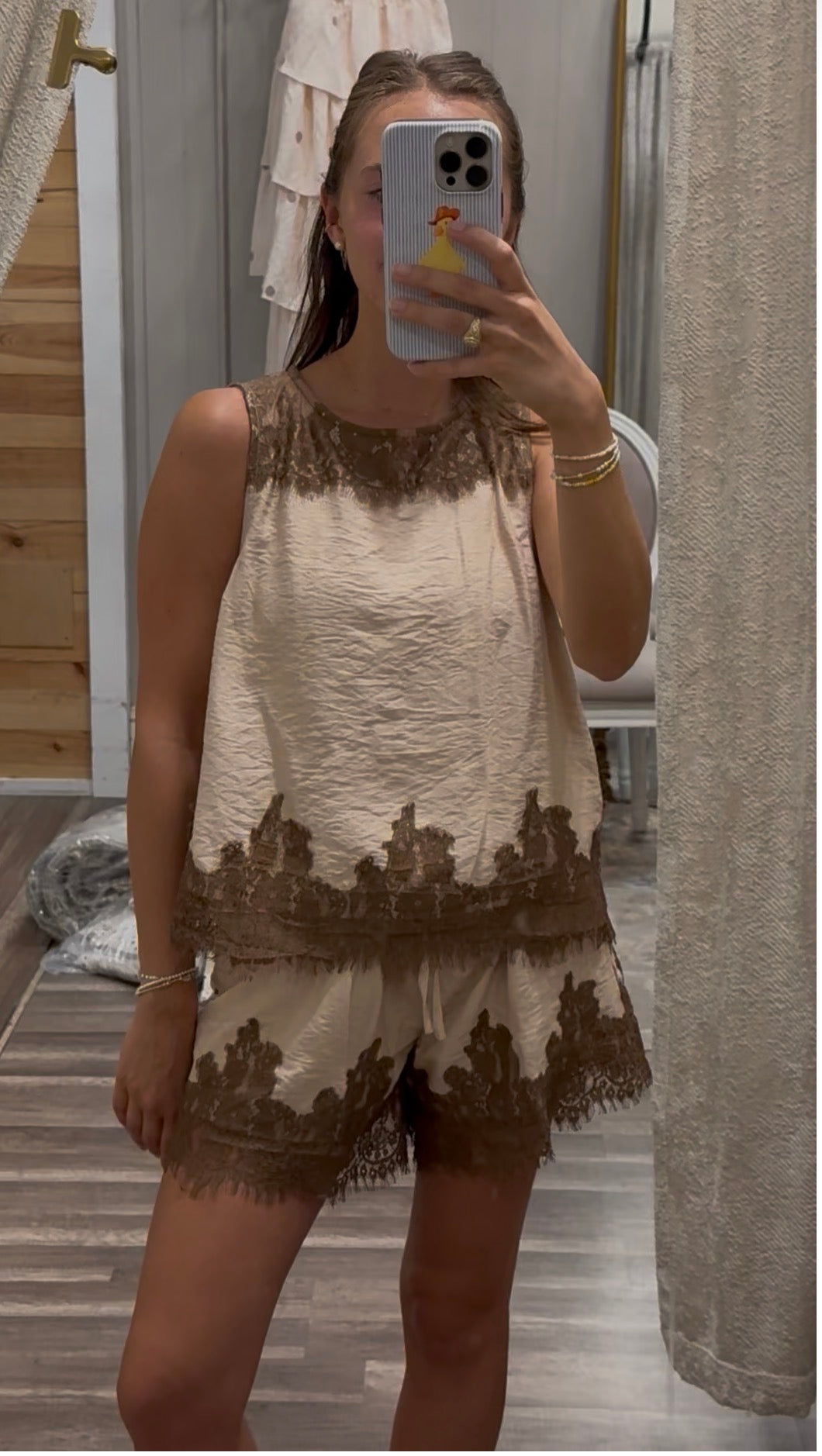 Contrast Ecru Lace Short Set