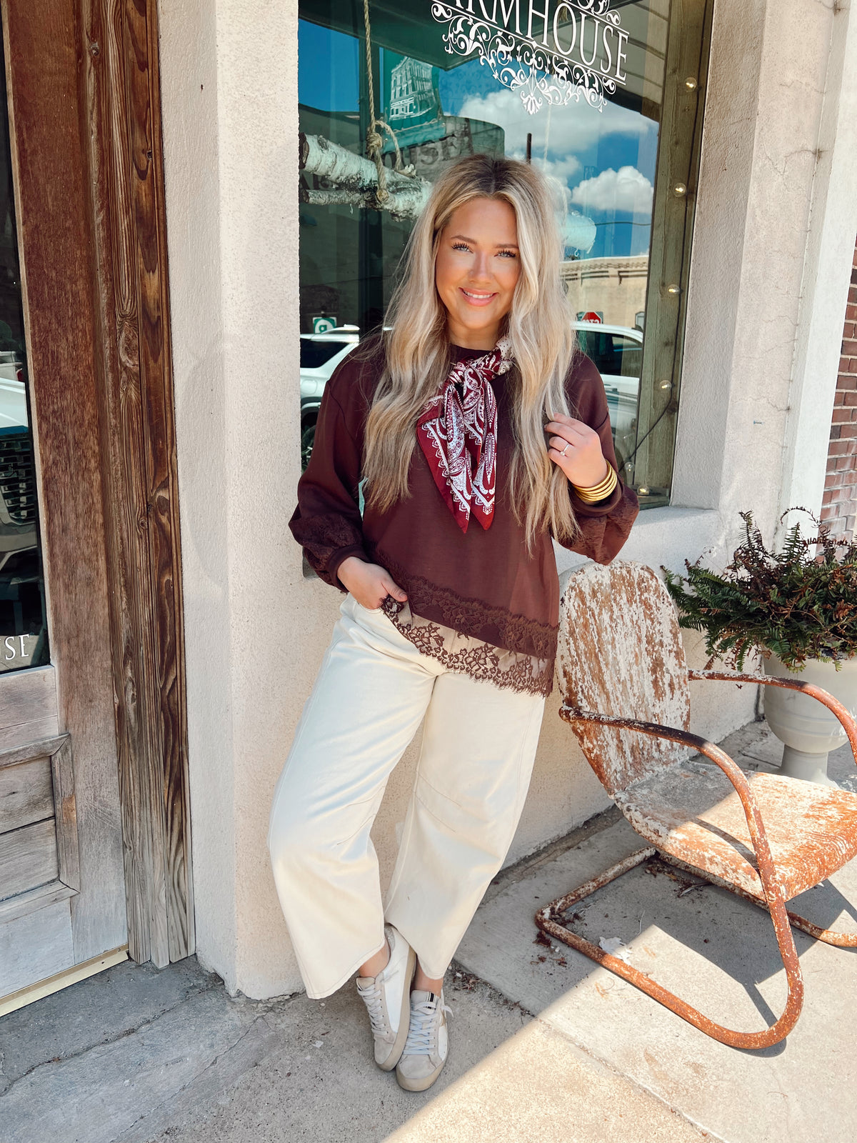 Love Letters Lace Sweatshirt Brown