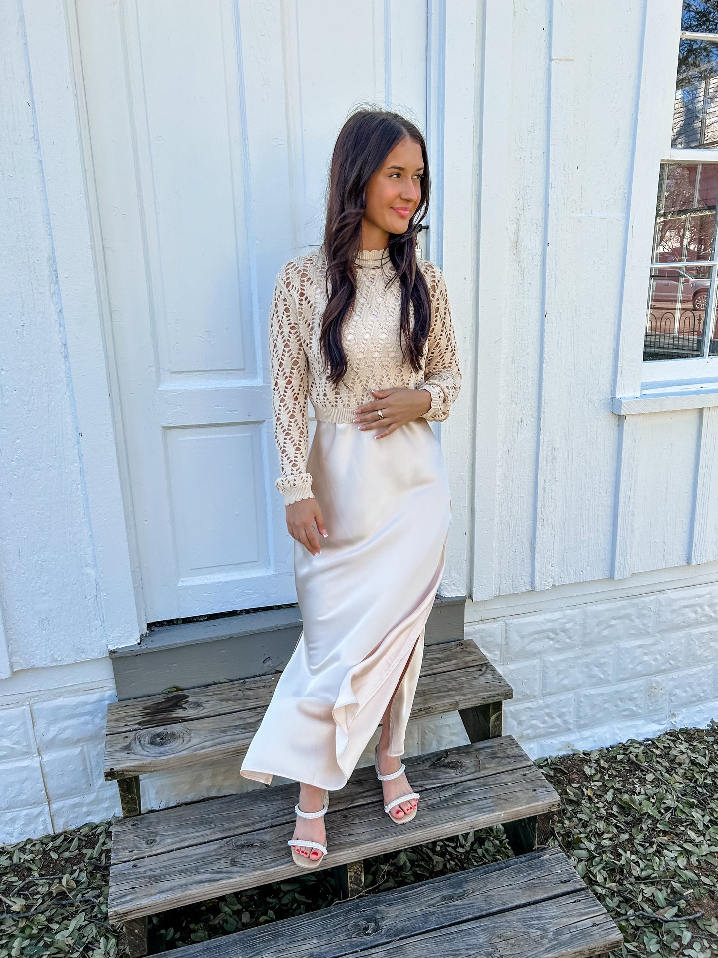 Seashell Sweater and Satin Dress