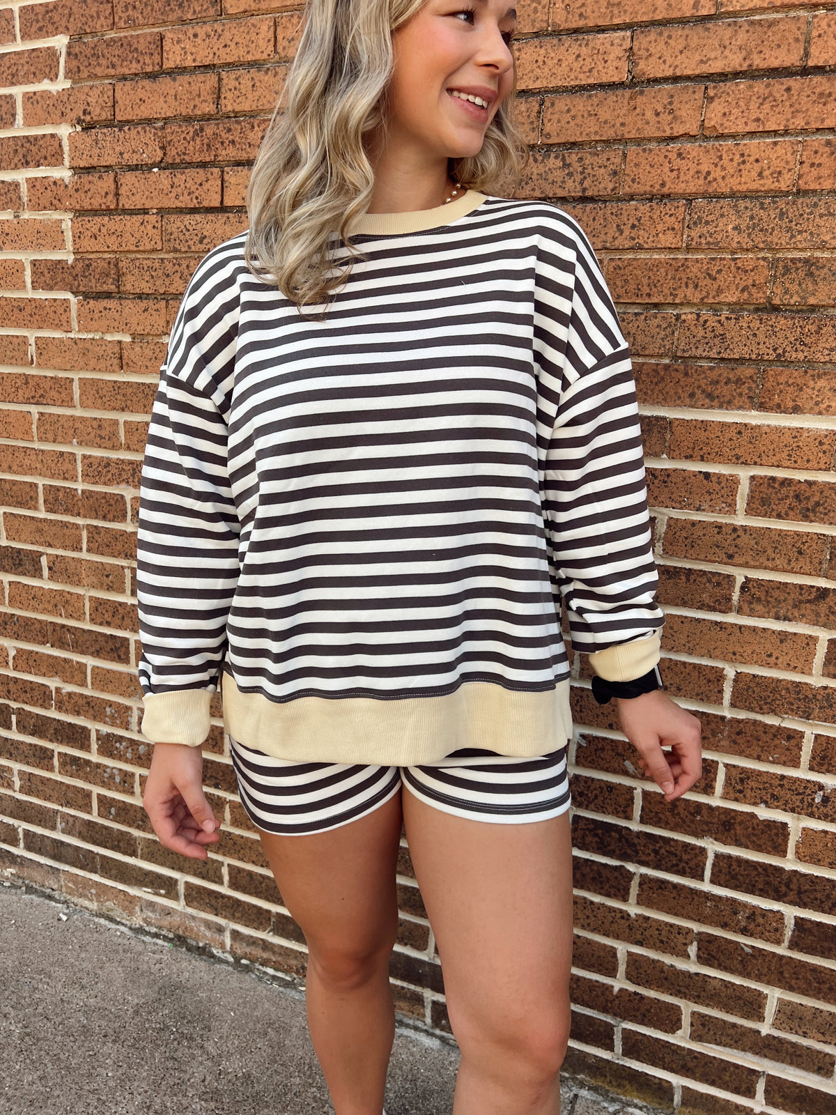 Mavis Stripe Short Set Charcoal