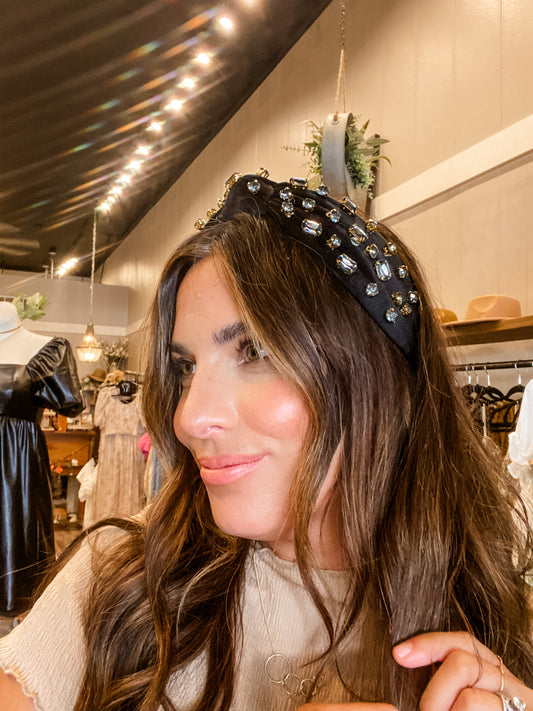 Black Velvet Jeweled Headband