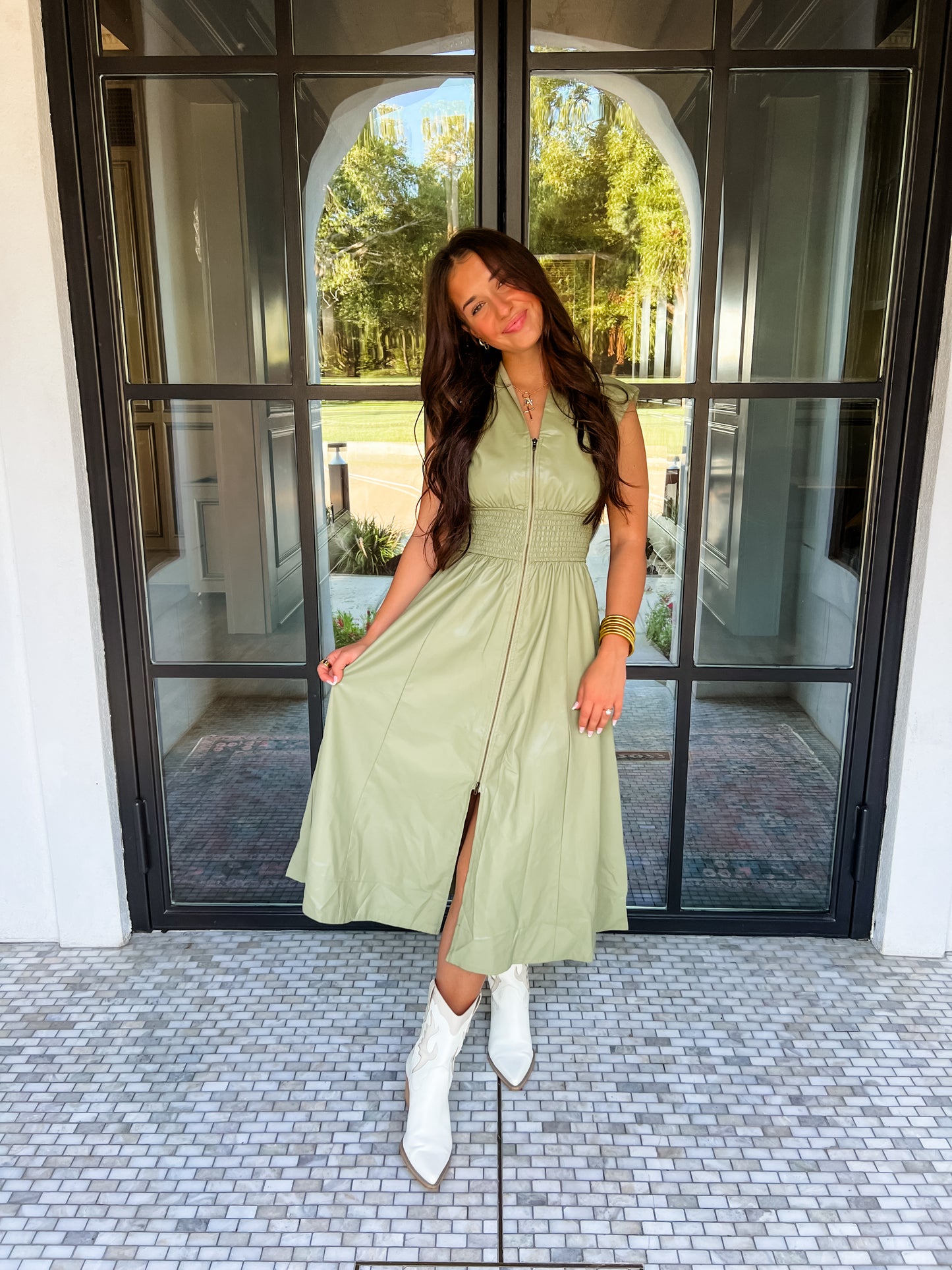 City Girl Leather Dress Sage