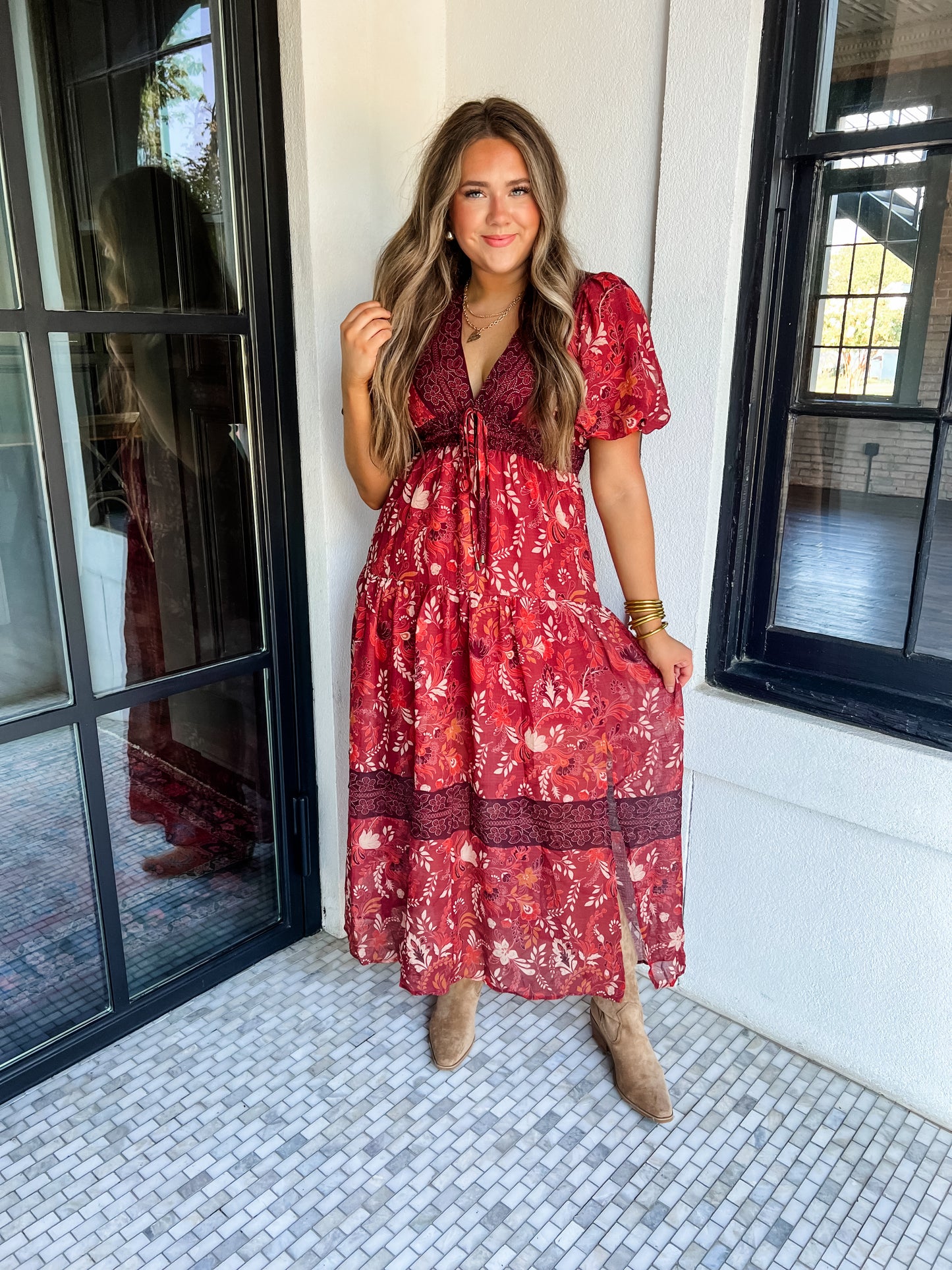 Deep Rust Floral Dress