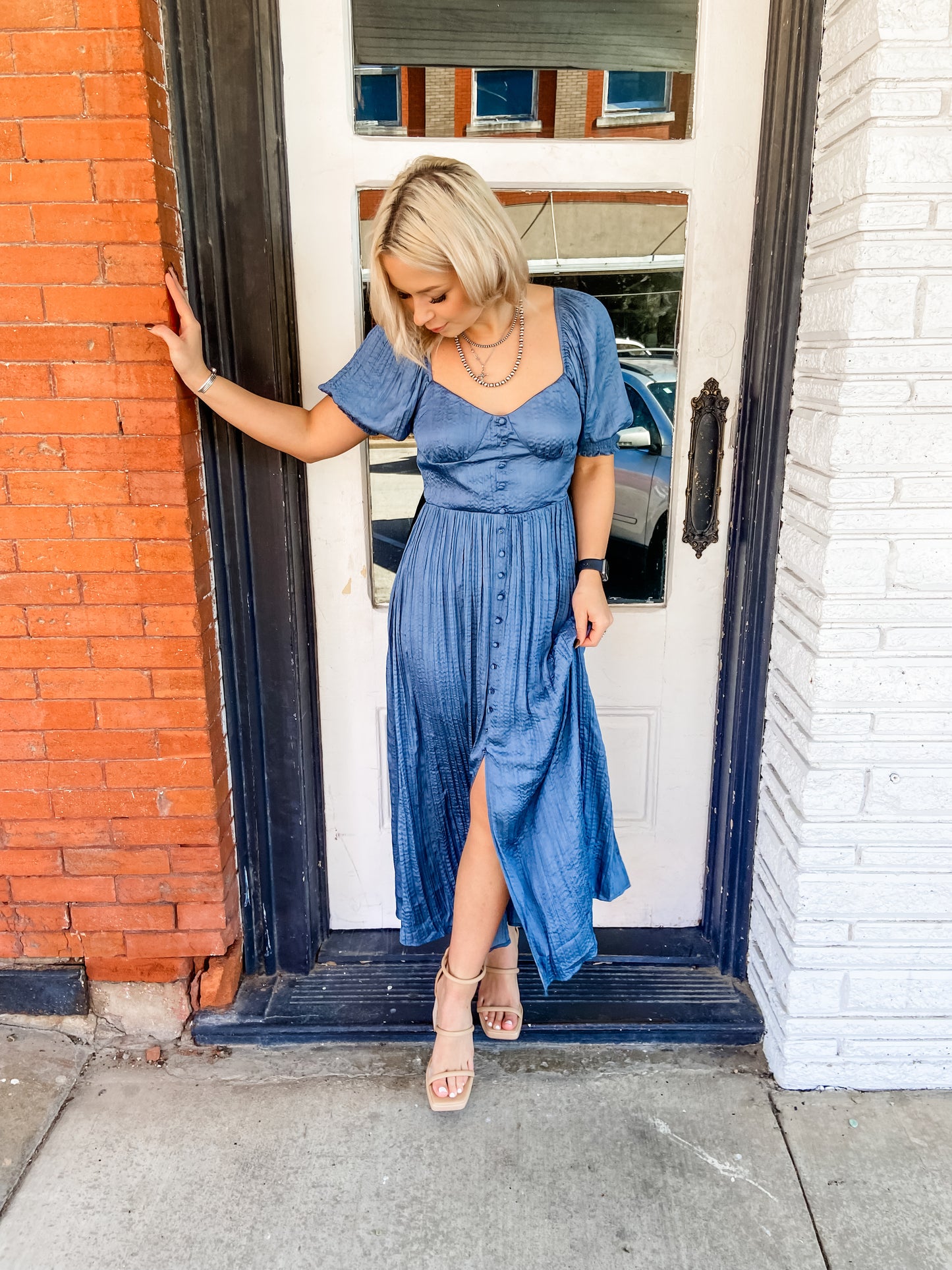 Slate Blue Satin Maxi Dress