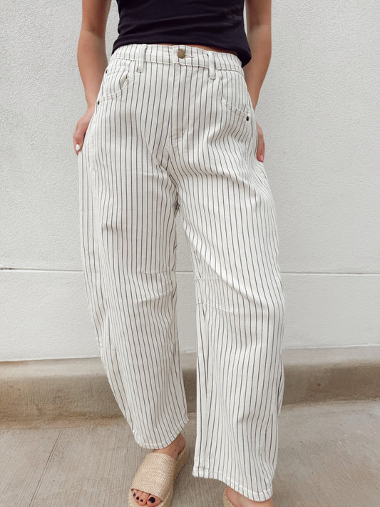 Paige Pinstripe Barrel Pant
