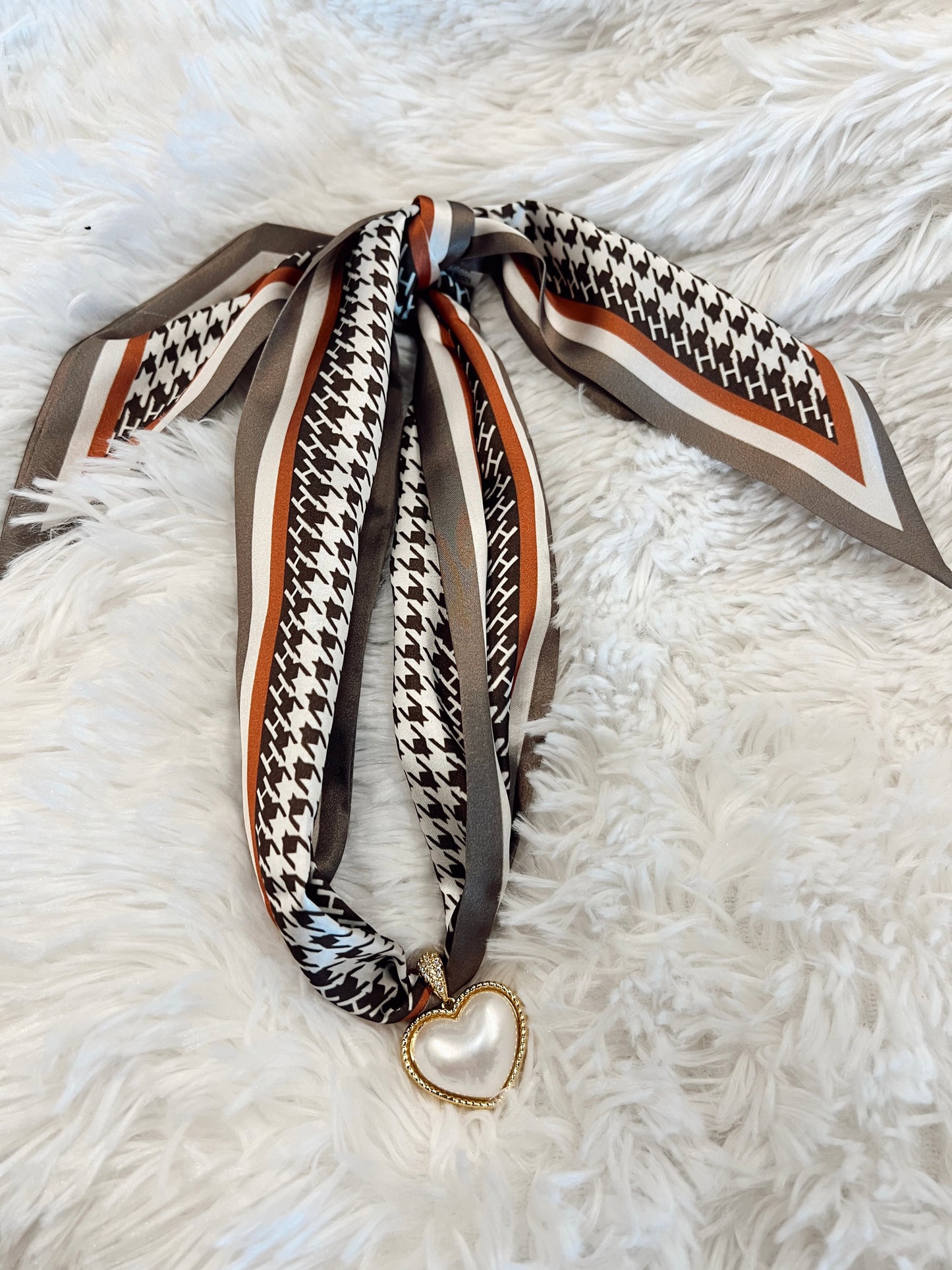 Pearl Heart Charm - Olive Houndstooth