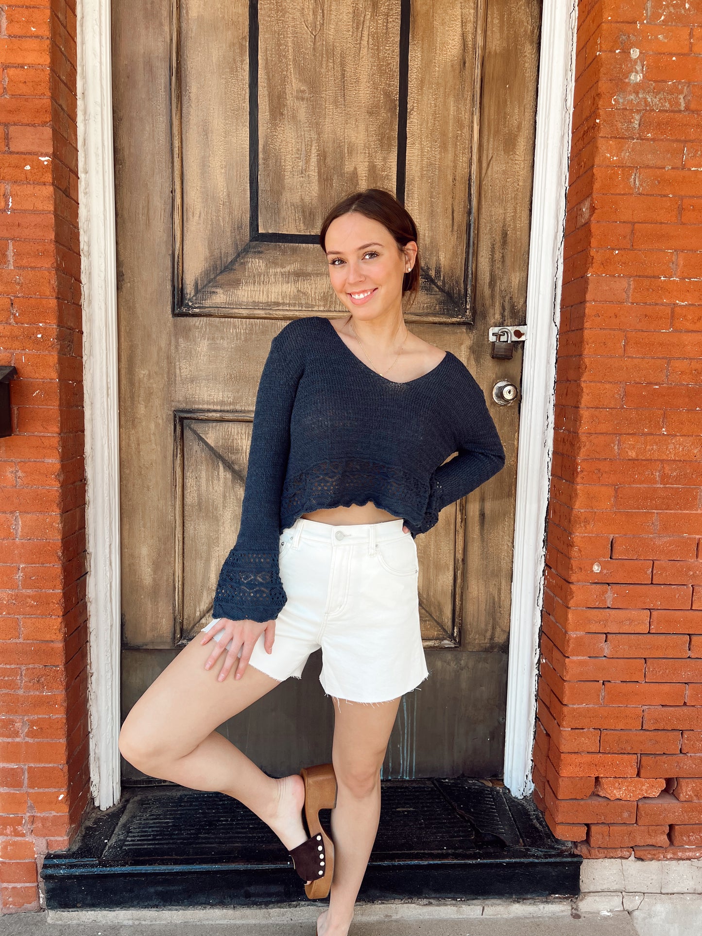 Calico Navy Crochet Sweater