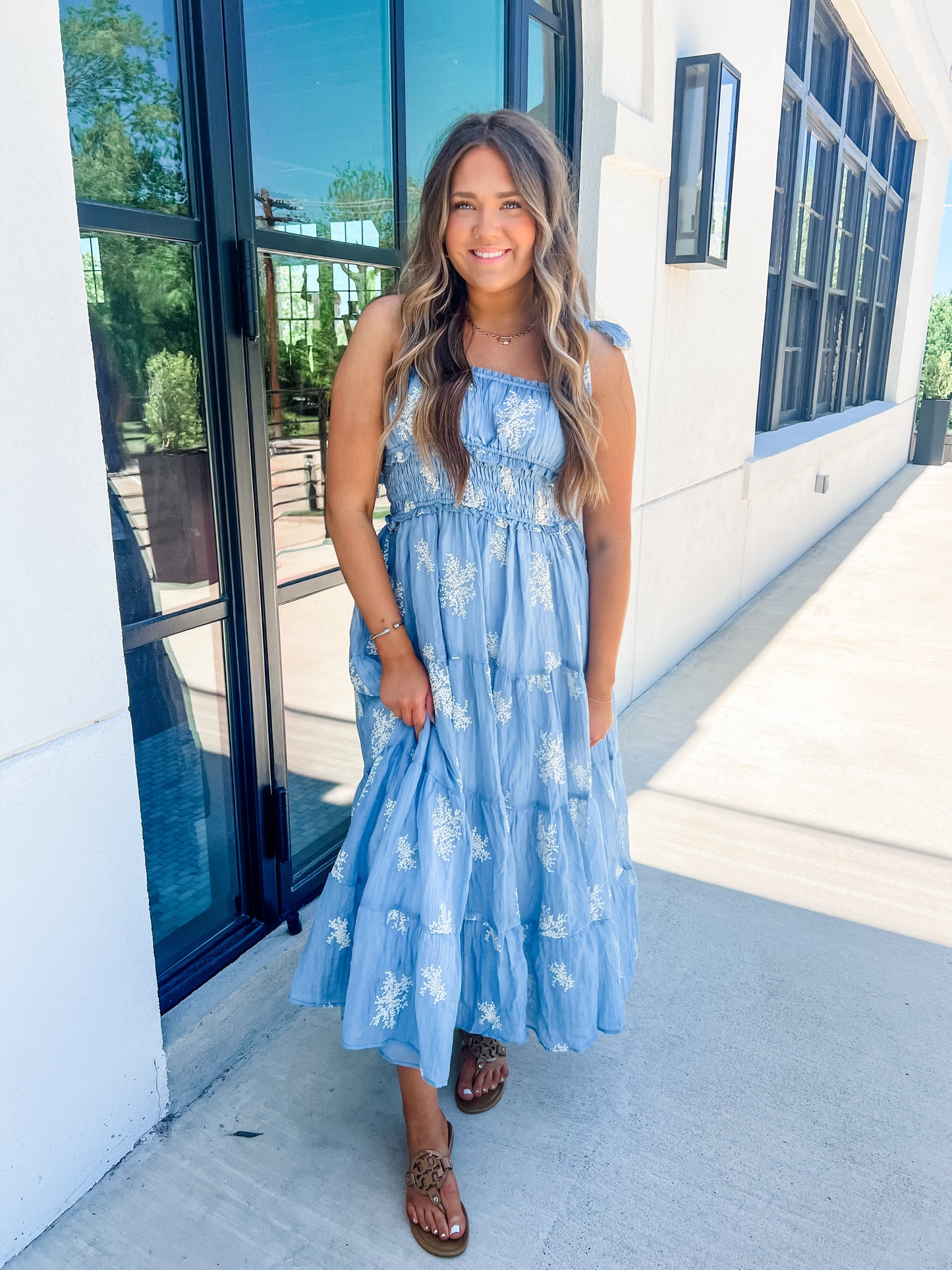 Icy Blue Blooming Midi Dress
